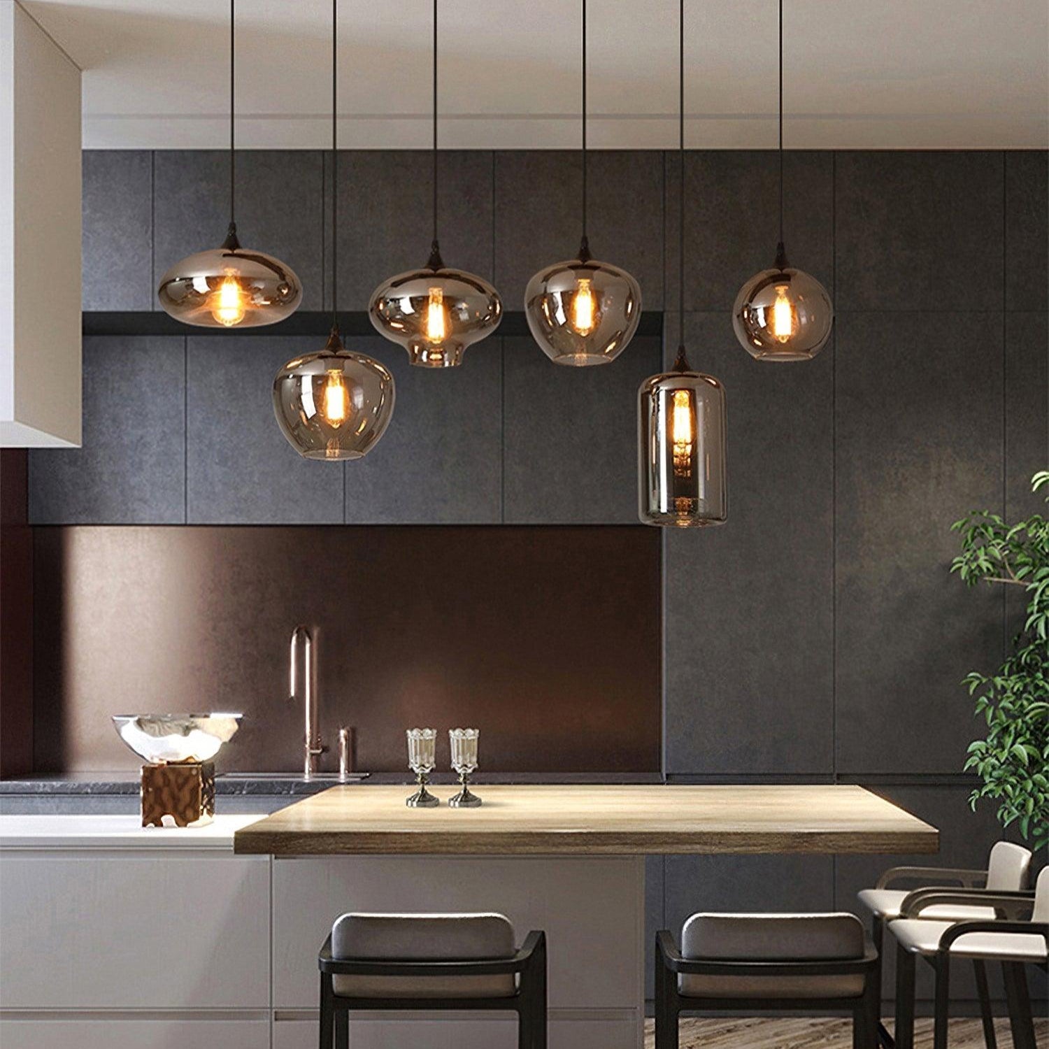 June Minimalist Bottle Glass Pendant Light Smoke Gray - Lamp Copper