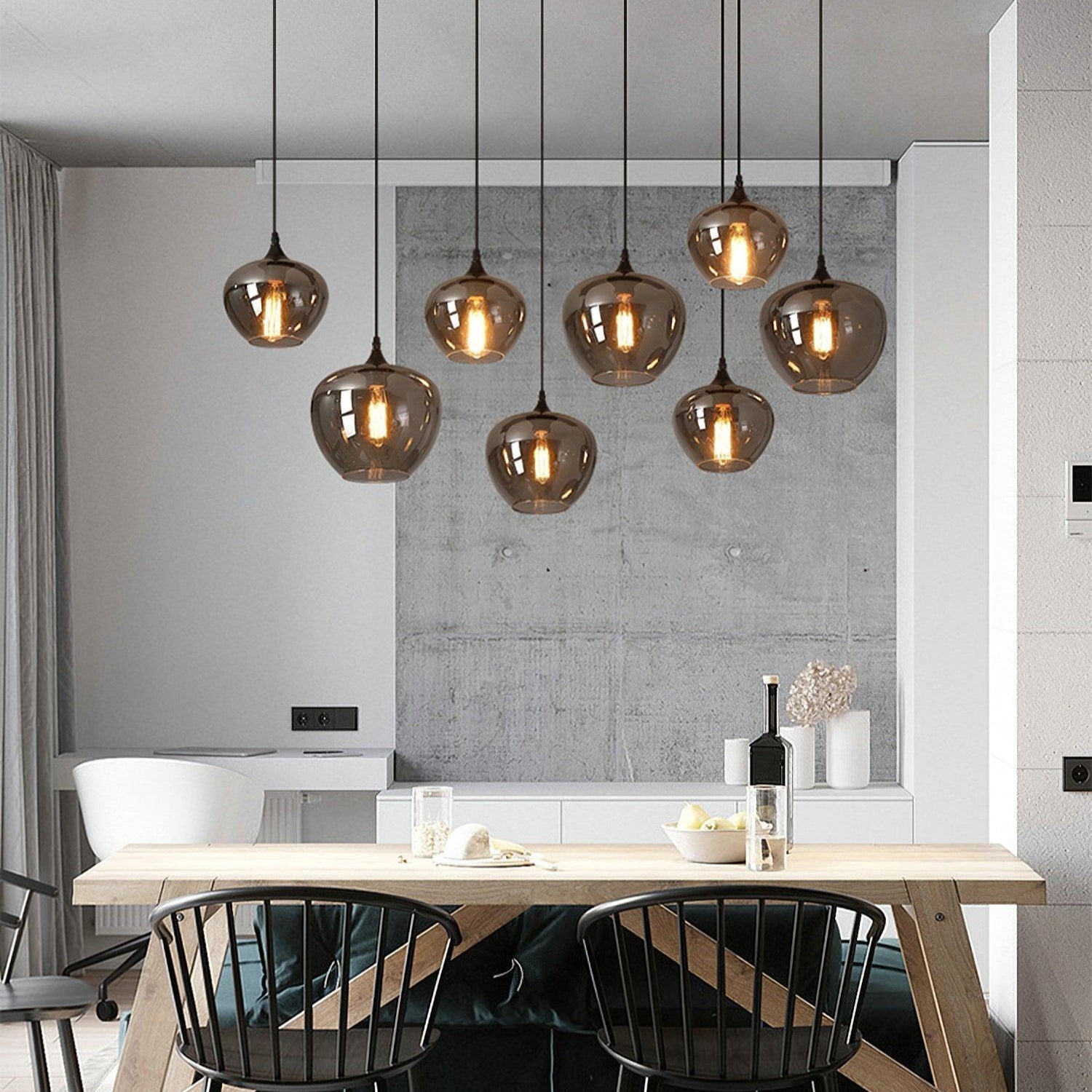 June Minimalist Bottle Glass Pendant Light Smoke Gray - Lamp Copper