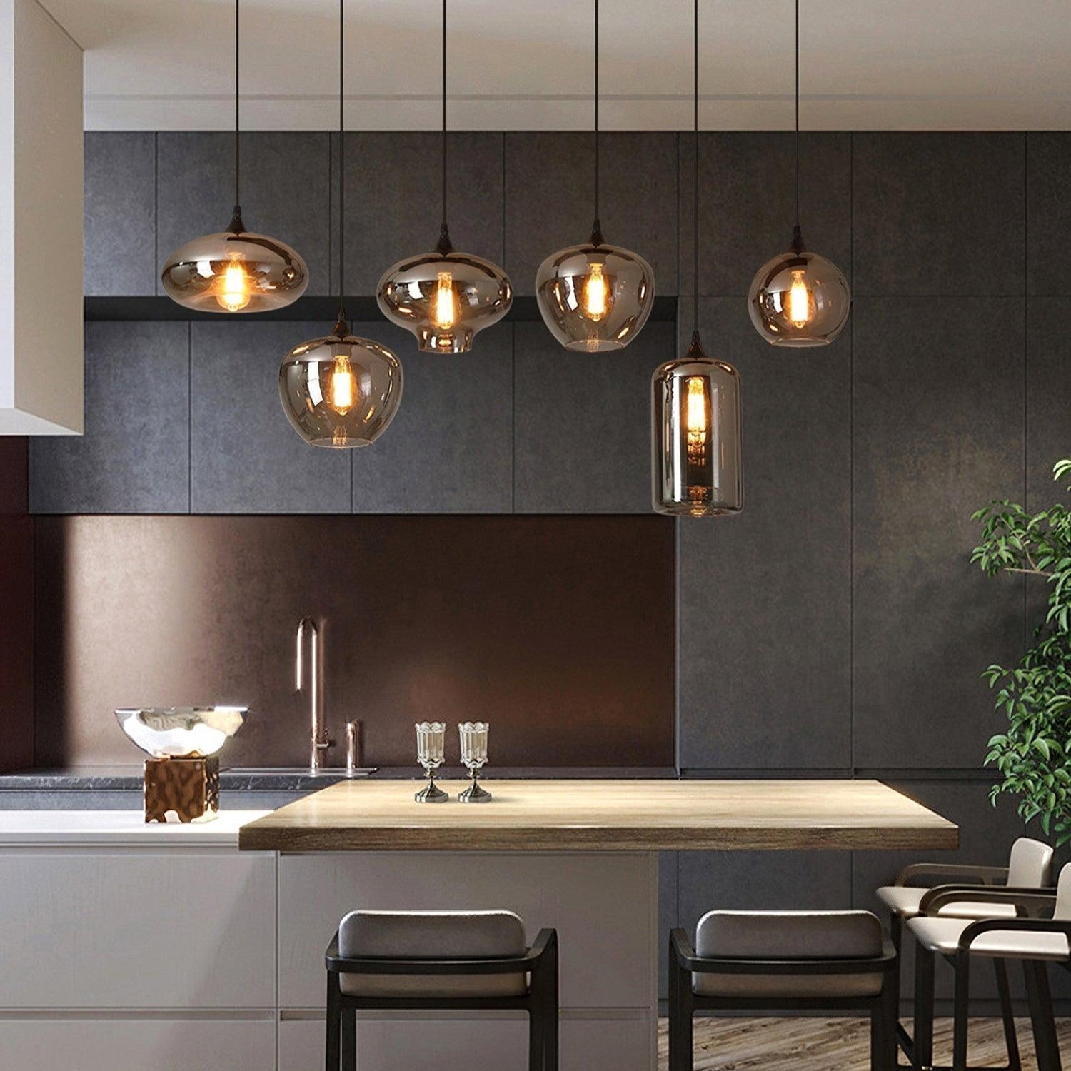June Minimalist Bottle Glass Pendant Light Smoke Gray - Lamp Copper