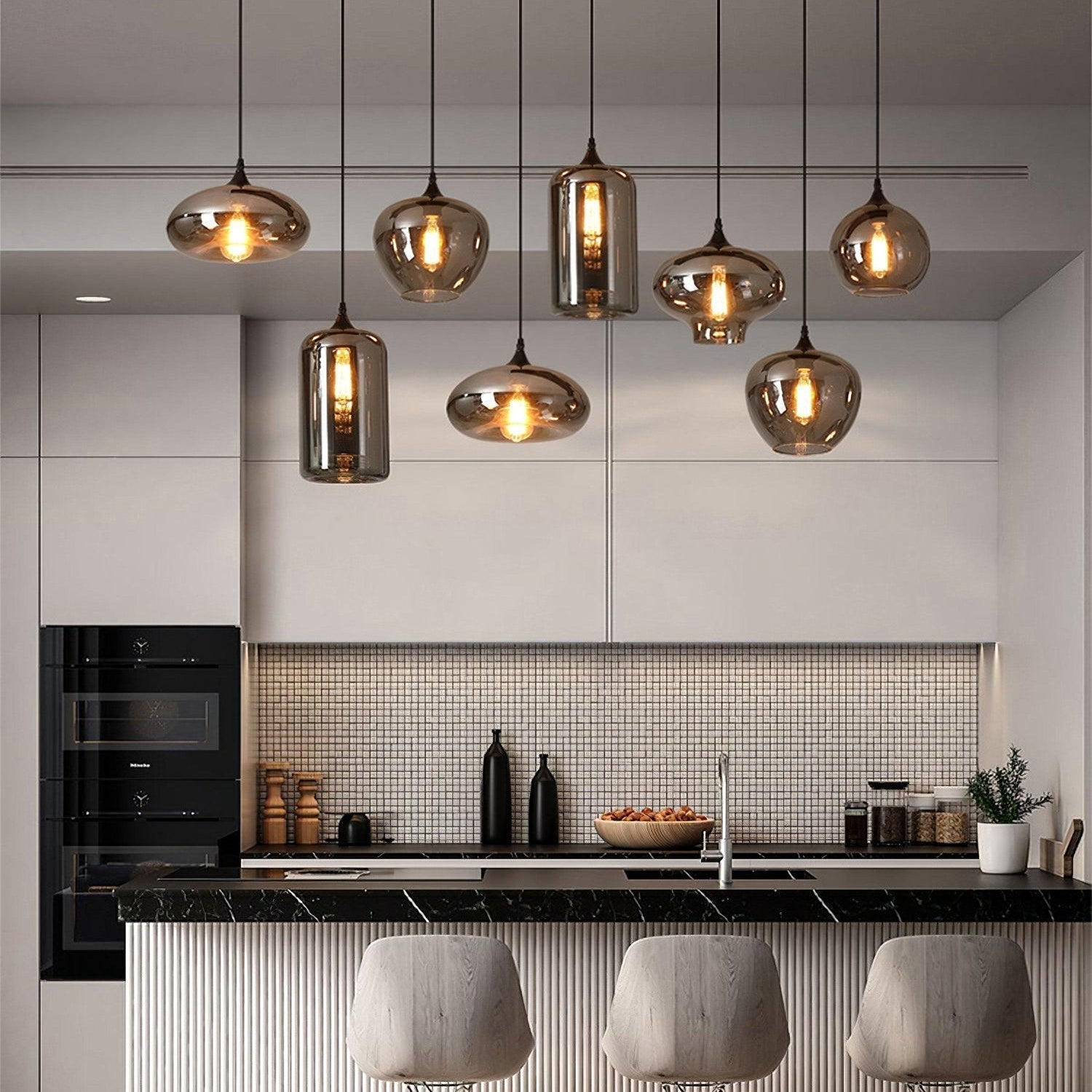 June Minimalist Bottle Glass Pendant Light Smoke Gray - Lamp Copper