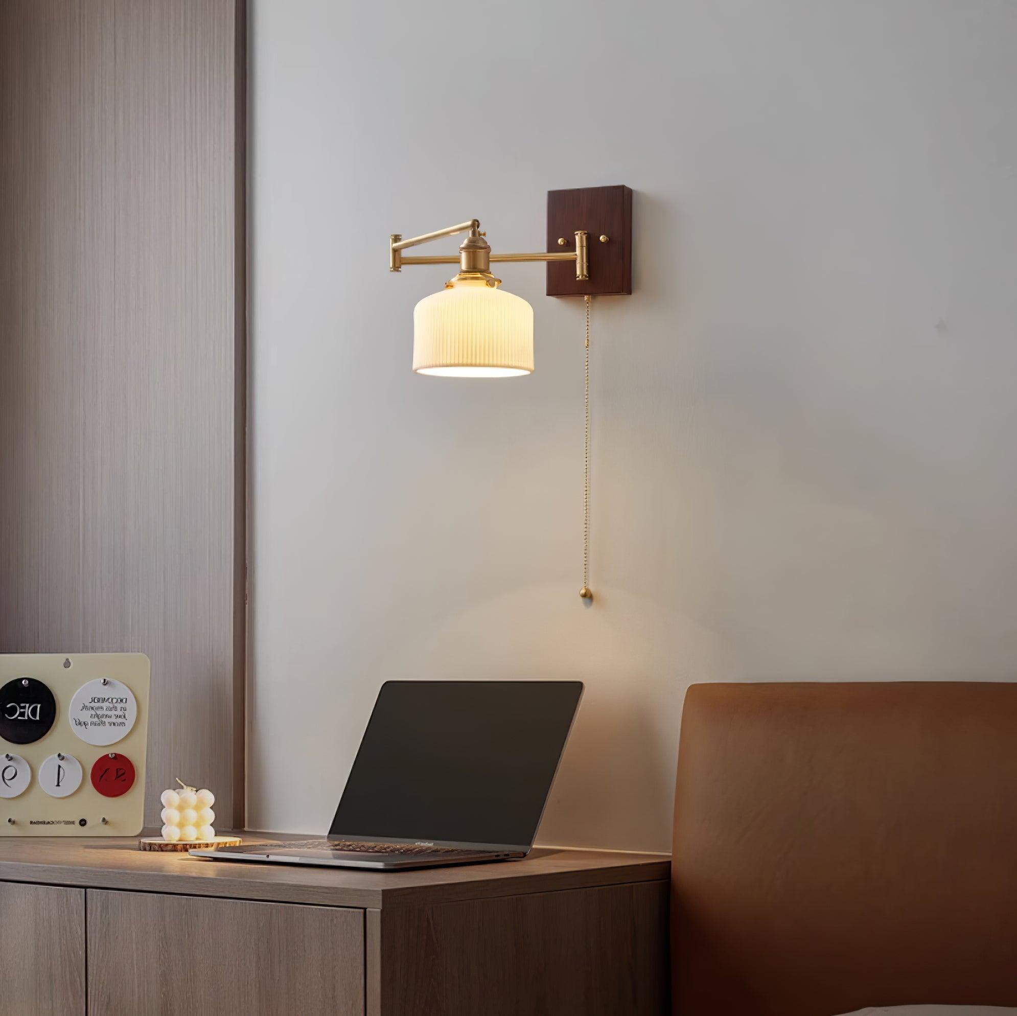 Artistic Walnut Brass Wall Sconce Adjustable Arm Vintage - Lamp Copper