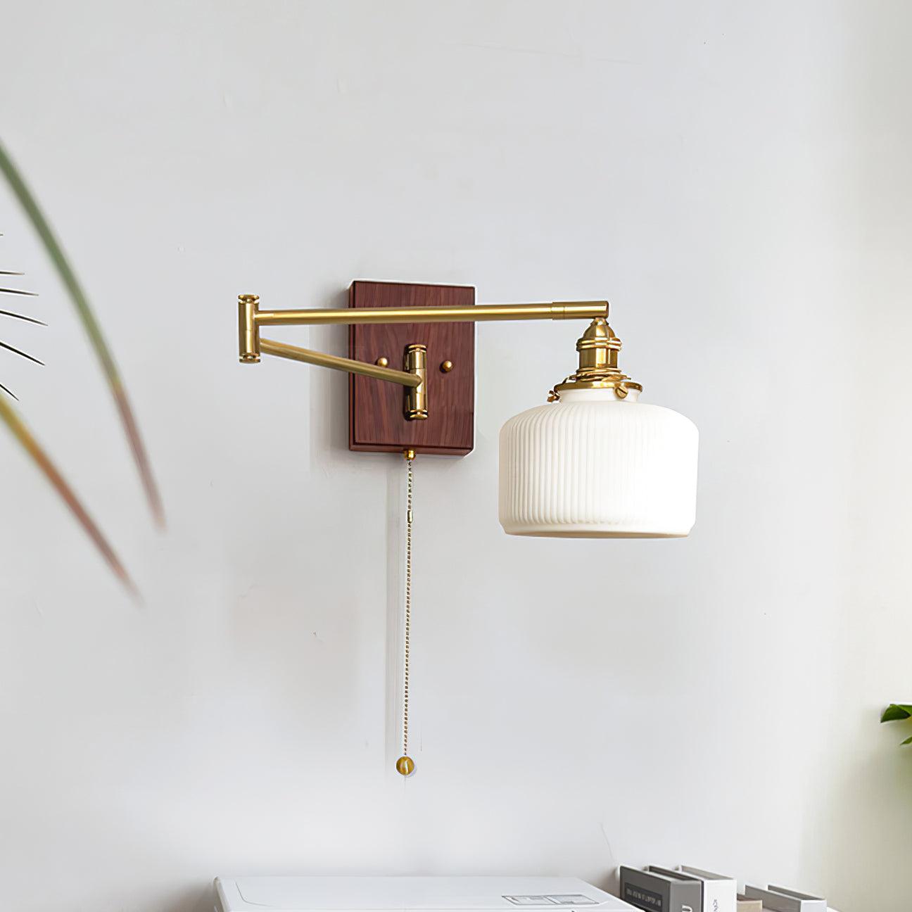 Artistic Walnut Brass Wall Sconce Adjustable Arm Vintage - Lamp Copper