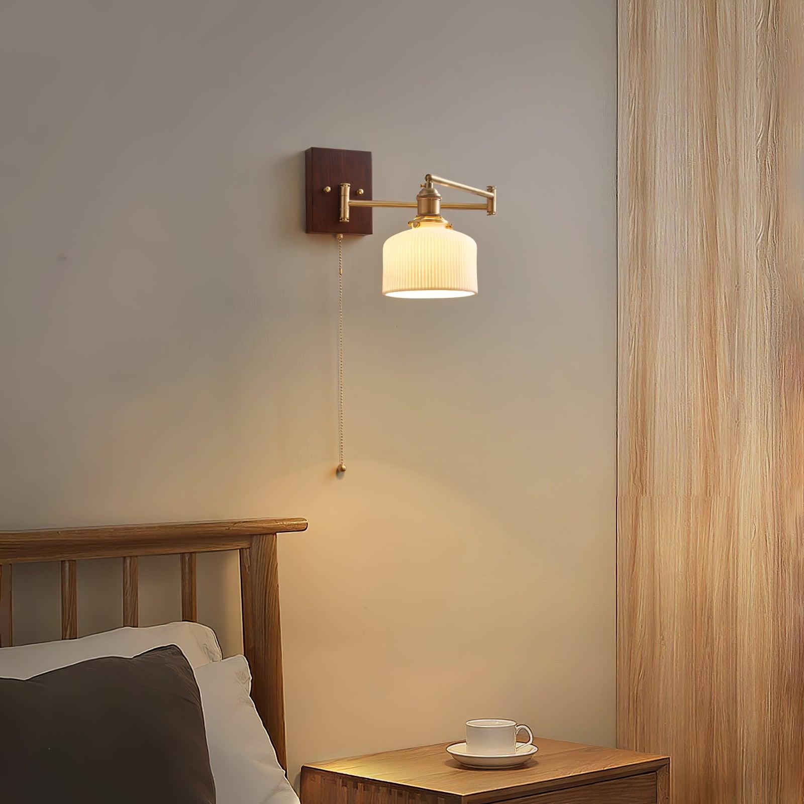 Artistic Walnut Brass Wall Sconce Adjustable Arm Vintage - Lamp Copper