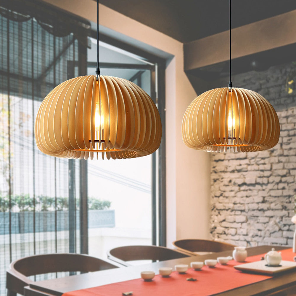 Muto Pumpkin Pendant Light, Wood - Lamp Copper
