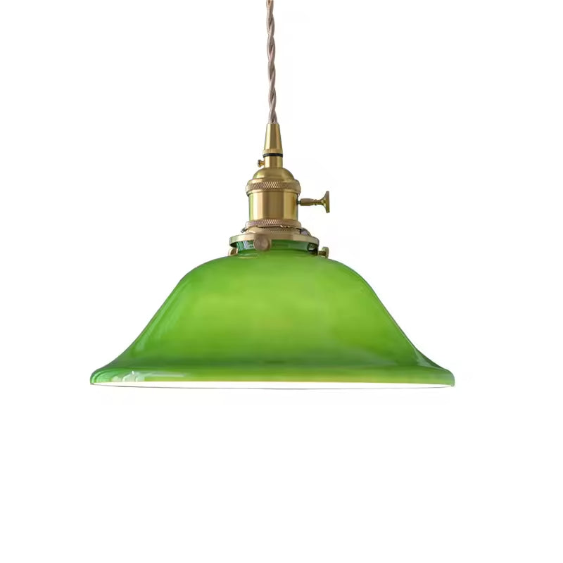 Valentina Rustic Vintage LED Pendant Light Green Copper Glass Dining Room - Lamp Copper