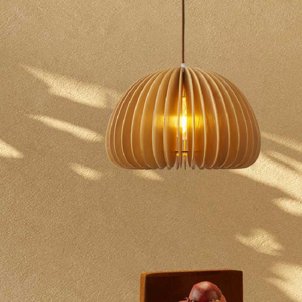 Muto Pumpkin Pendant Light, Wood - Lamp Copper