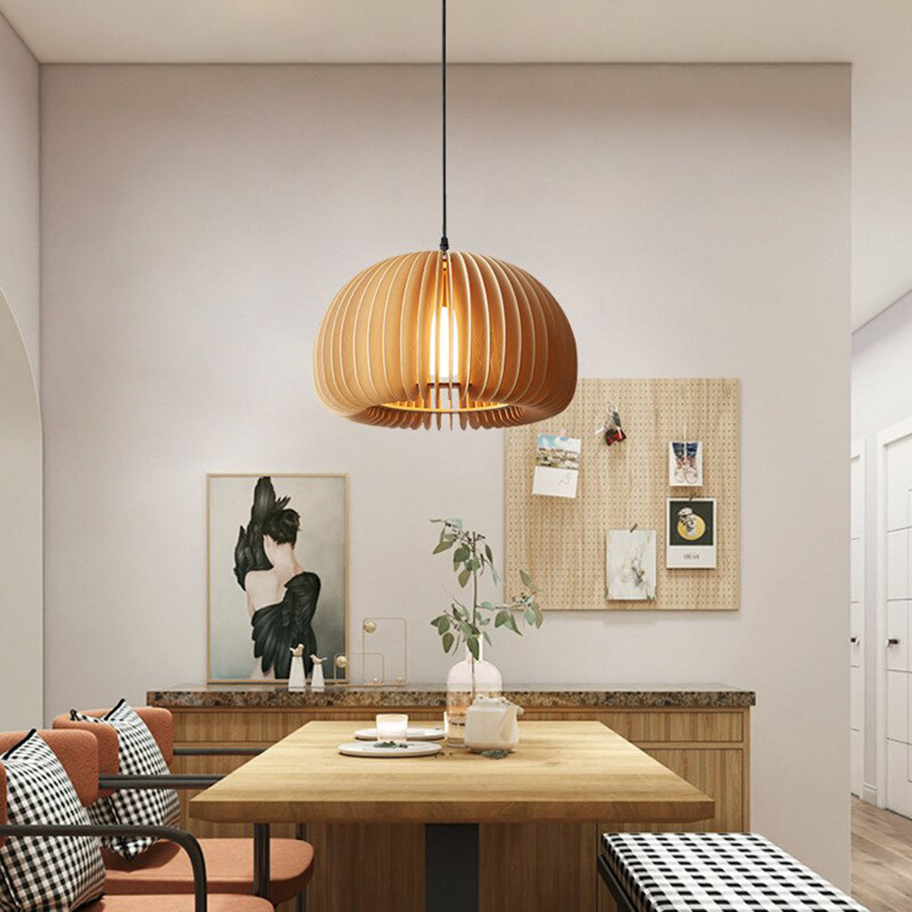 Muto Pumpkin Pendant Light, Wood - Lamp Copper