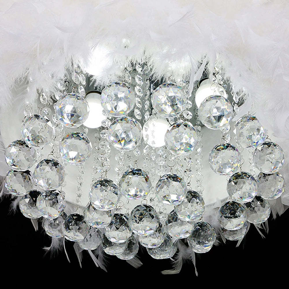 O'Moore Modern Luxury Round Chandelier, Feather/Crystal, White - Lamp Copper