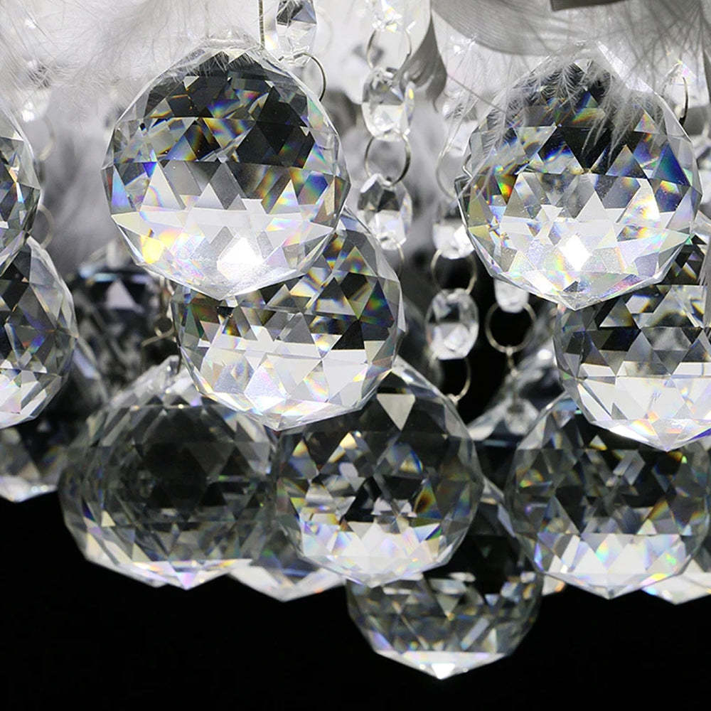 O'Moore Modern Luxury Round Chandelier, Feather/Crystal, White - Lamp Copper