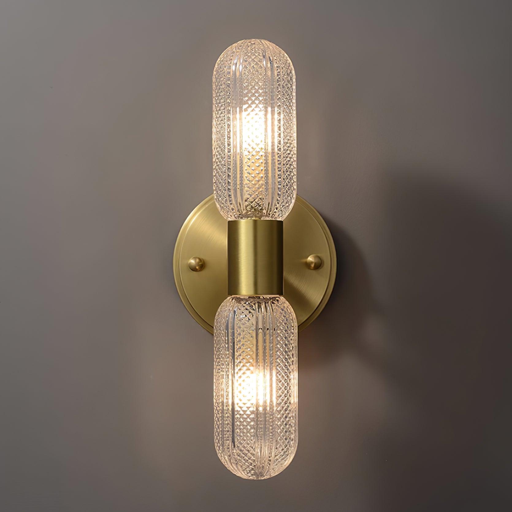 Evania Brass and Textured Glass Double Light Wall Sconce - Lamp Copper