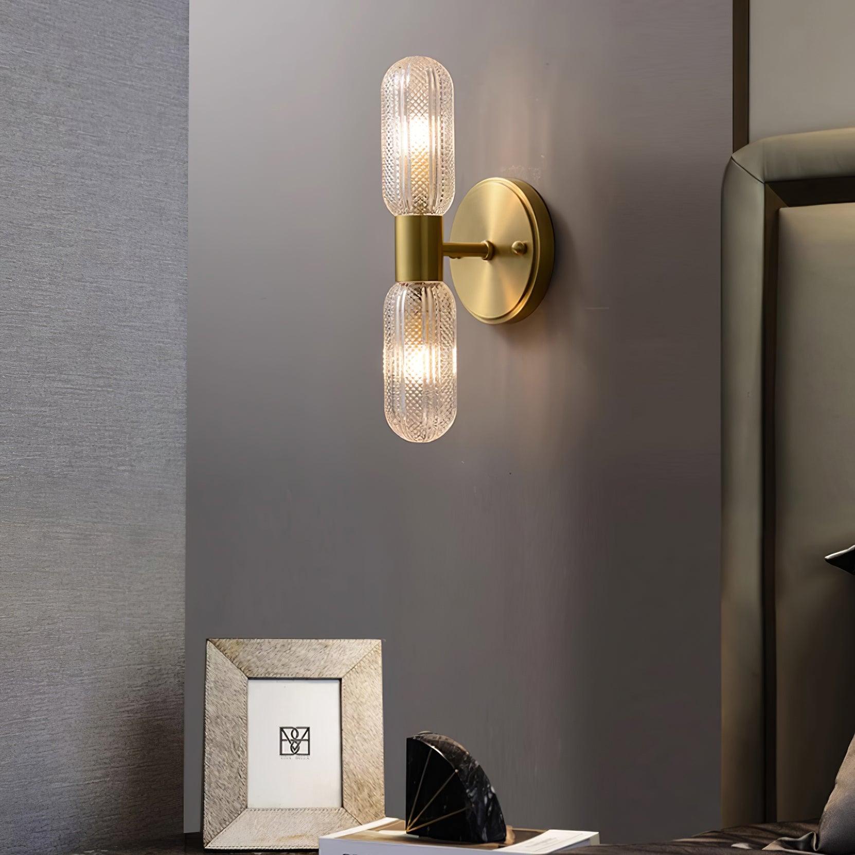 Evania Brass and Textured Glass Double Light Wall Sconce - Lamp Copper