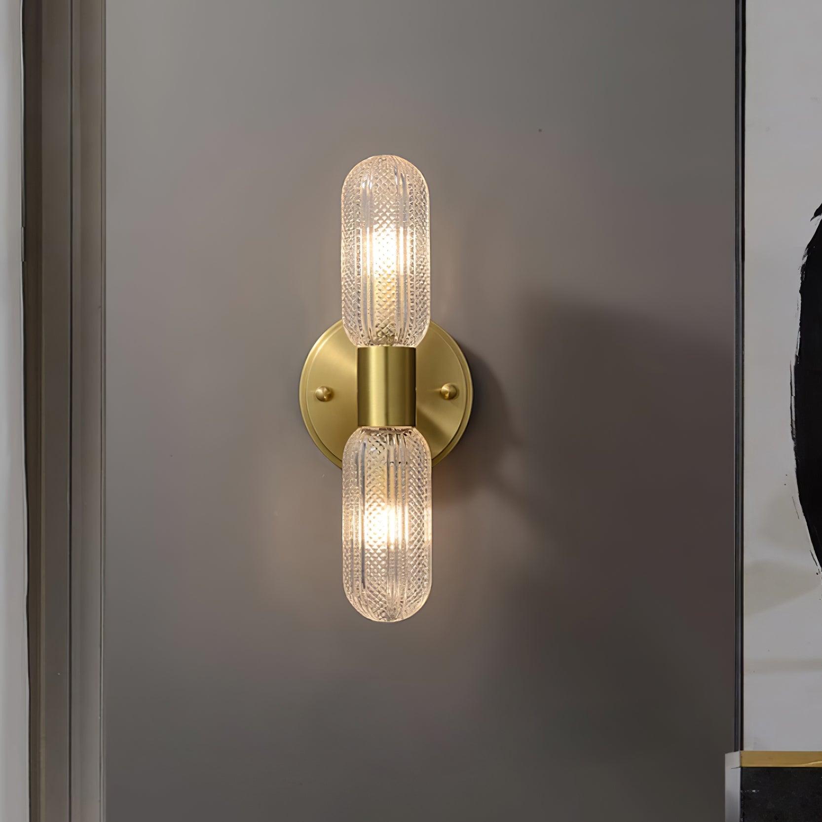 Evania Brass and Textured Glass Double Light Wall Sconce - Lamp Copper