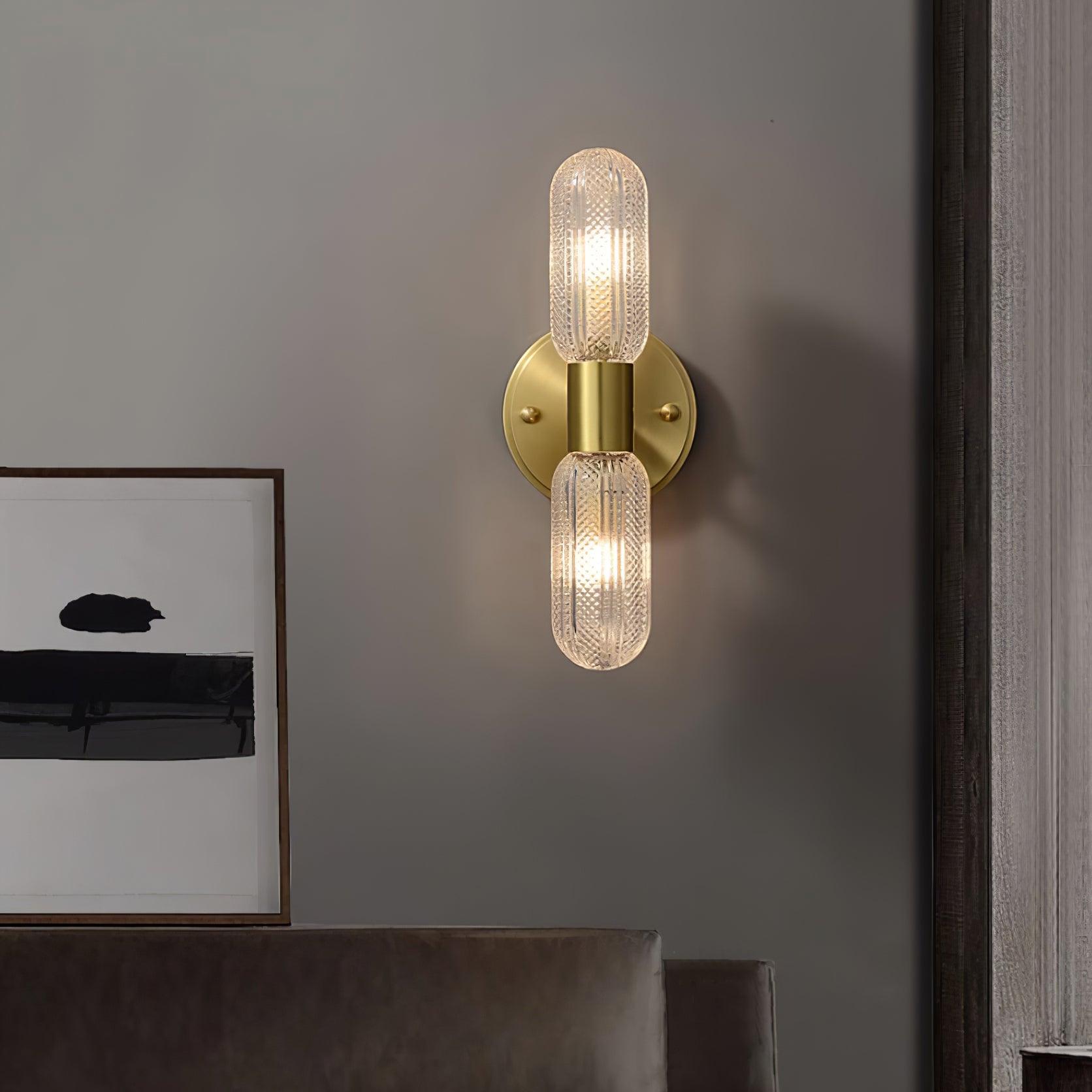 Evania Brass and Textured Glass Double Light Wall Sconce - Lamp Copper