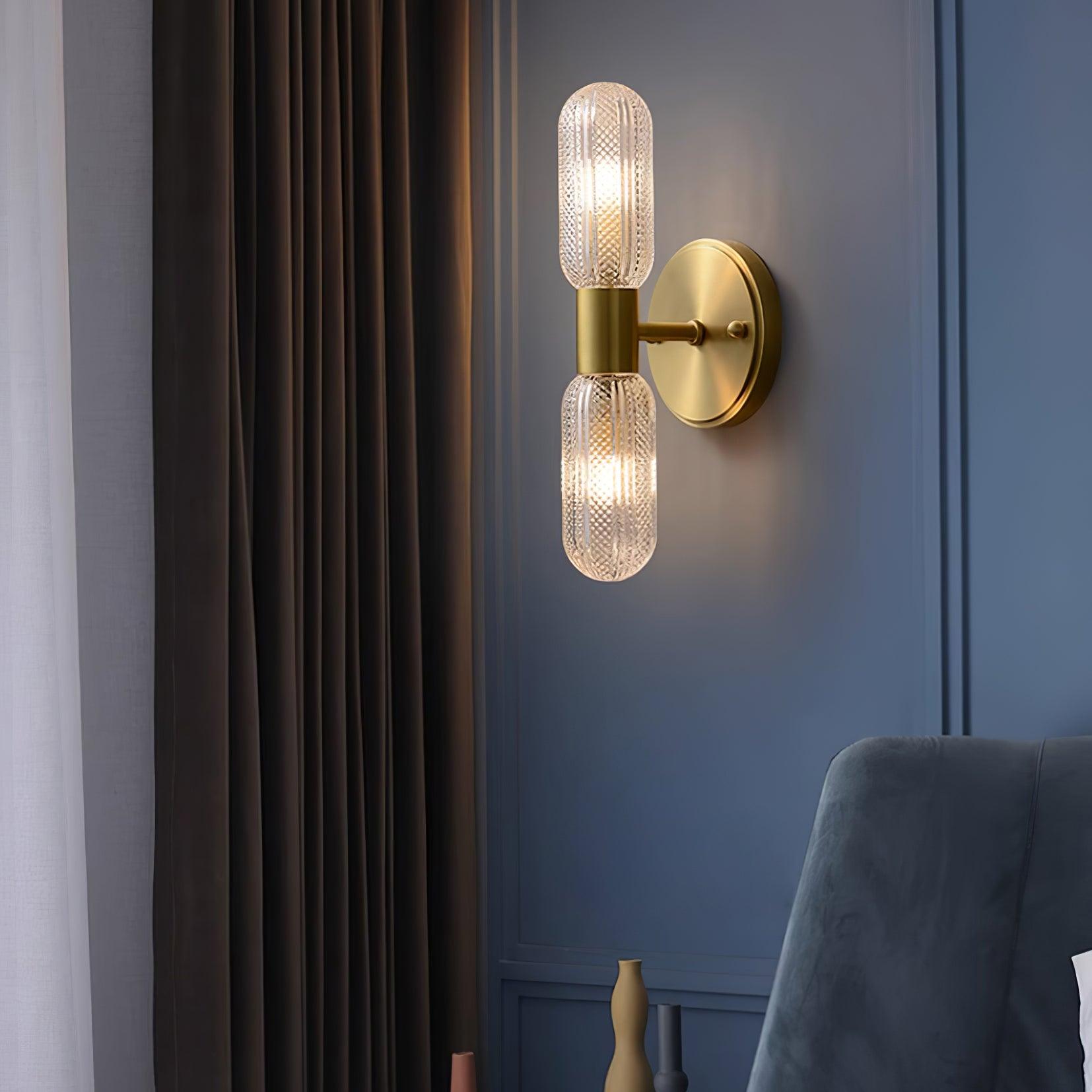 Evania Brass and Textured Glass Double Light Wall Sconce - Lamp Copper