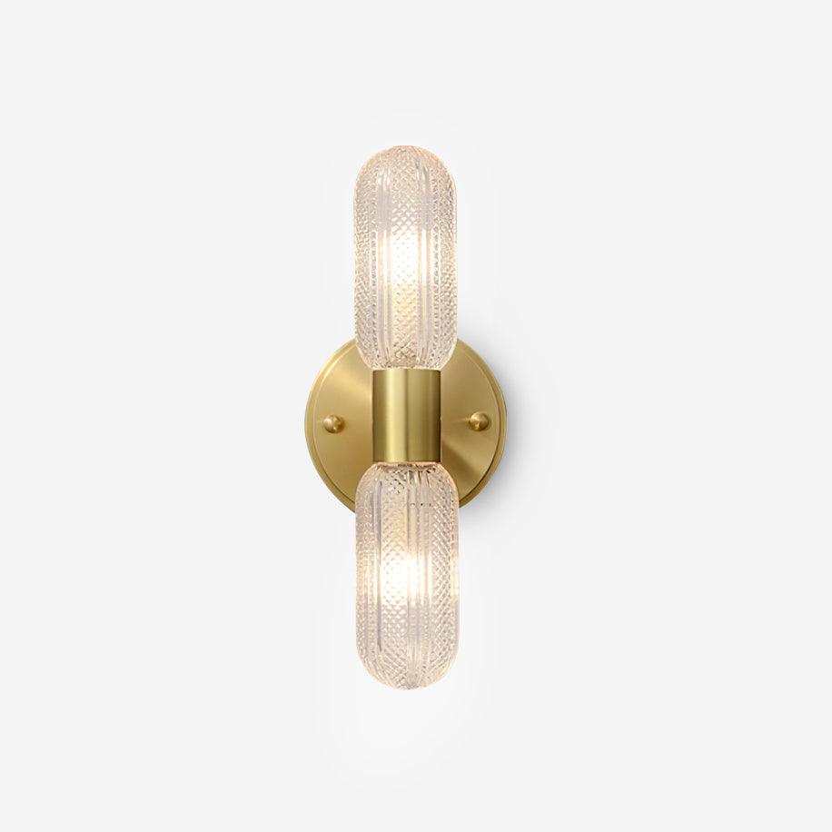 Evania Brass and Textured Glass Double Light Wall Sconce - Lamp Copper