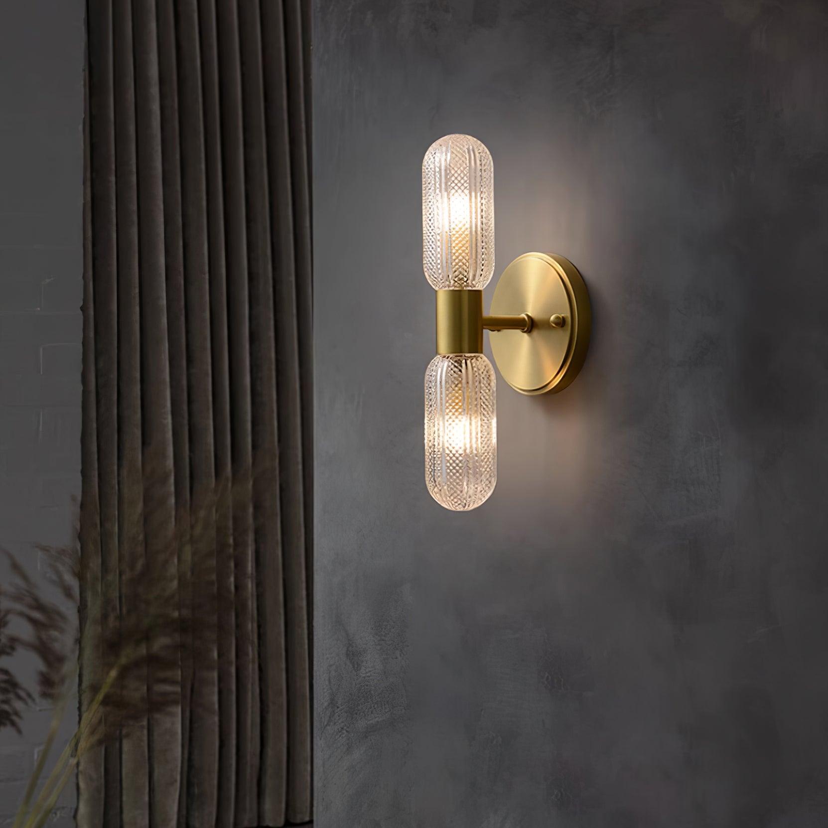 Evania Brass and Textured Glass Double Light Wall Sconce - Lamp Copper