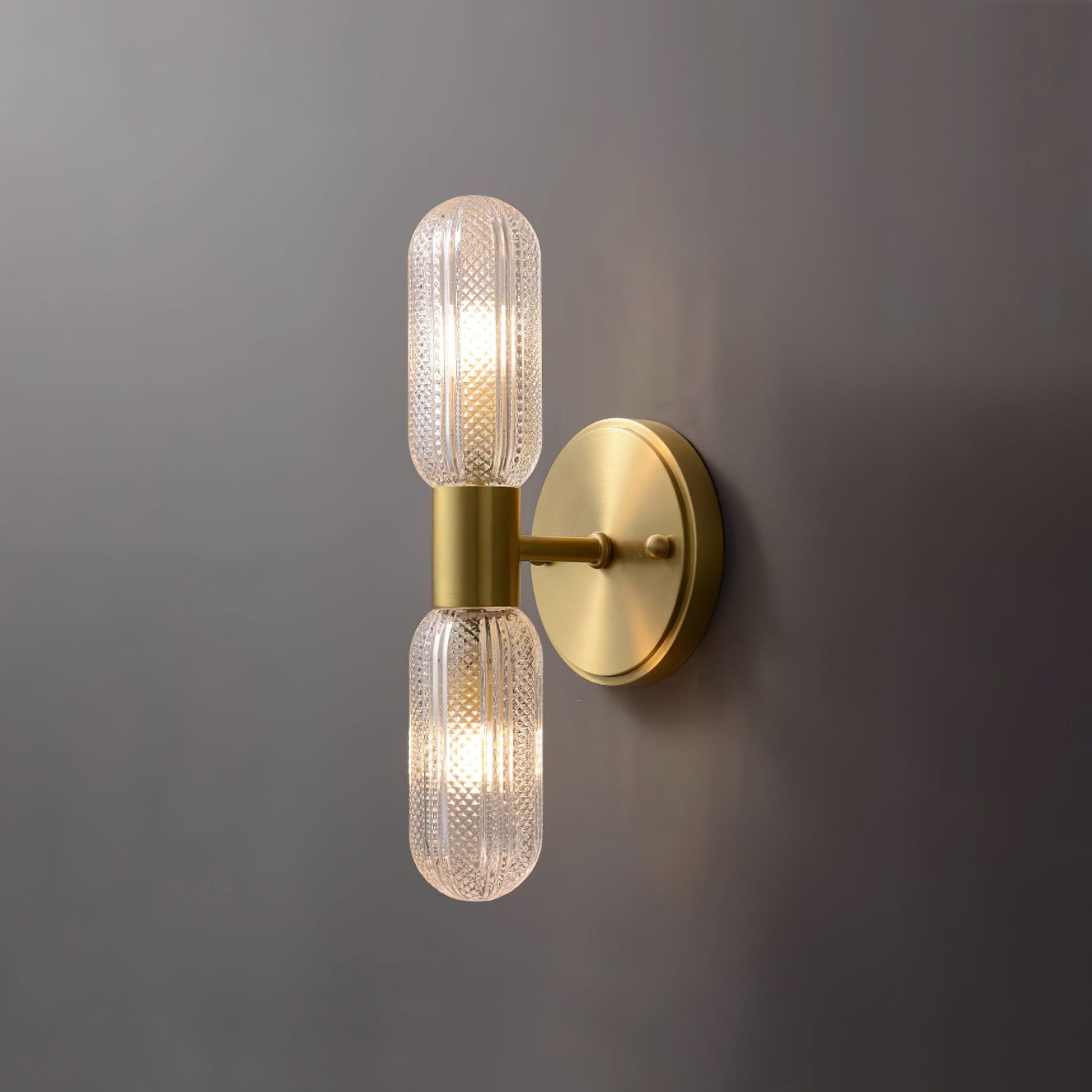 Evania Brass and Textured Glass Double Light Wall Sconce - Lamp Copper