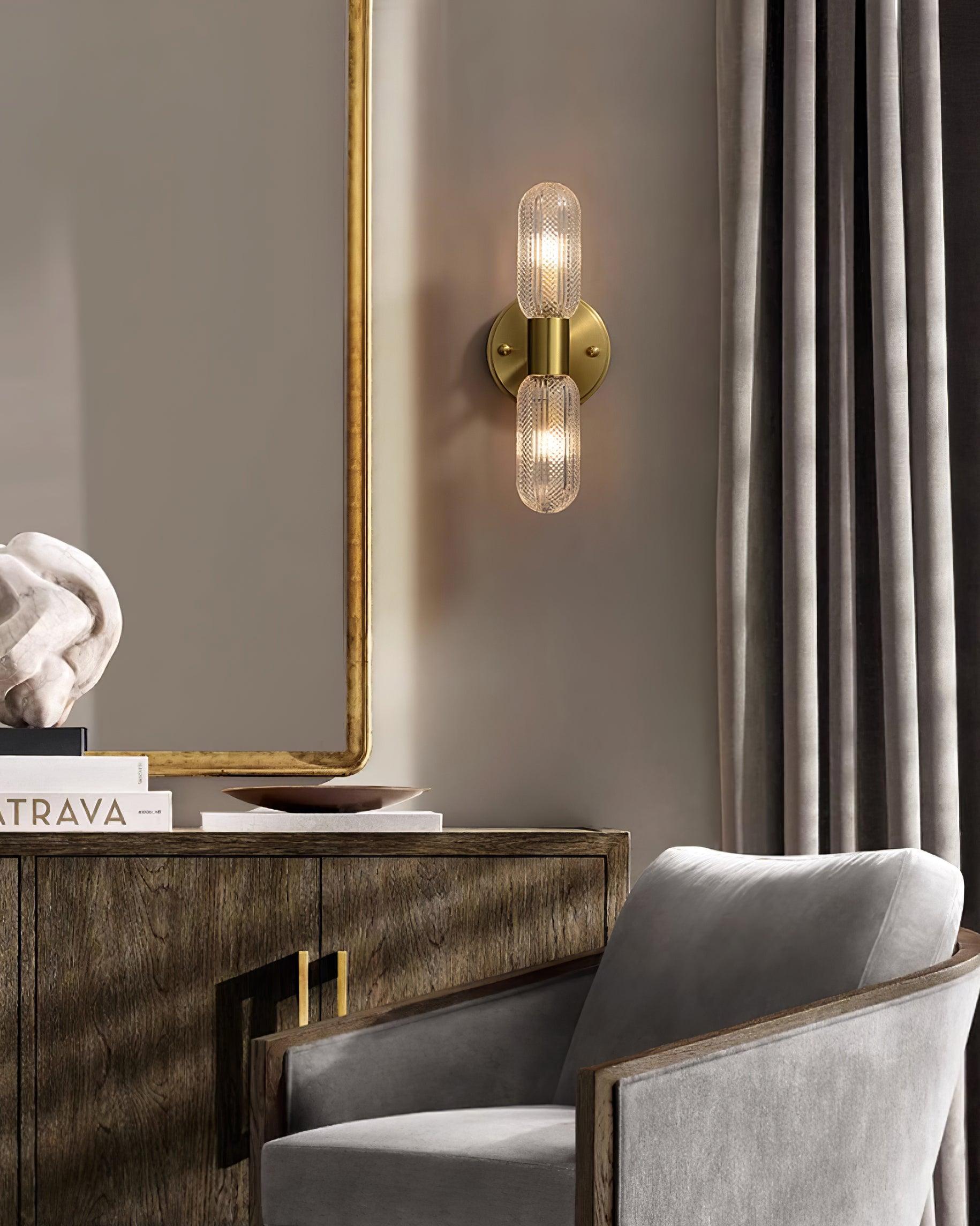 Evania Brass and Textured Glass Double Light Wall Sconce - Lamp Copper