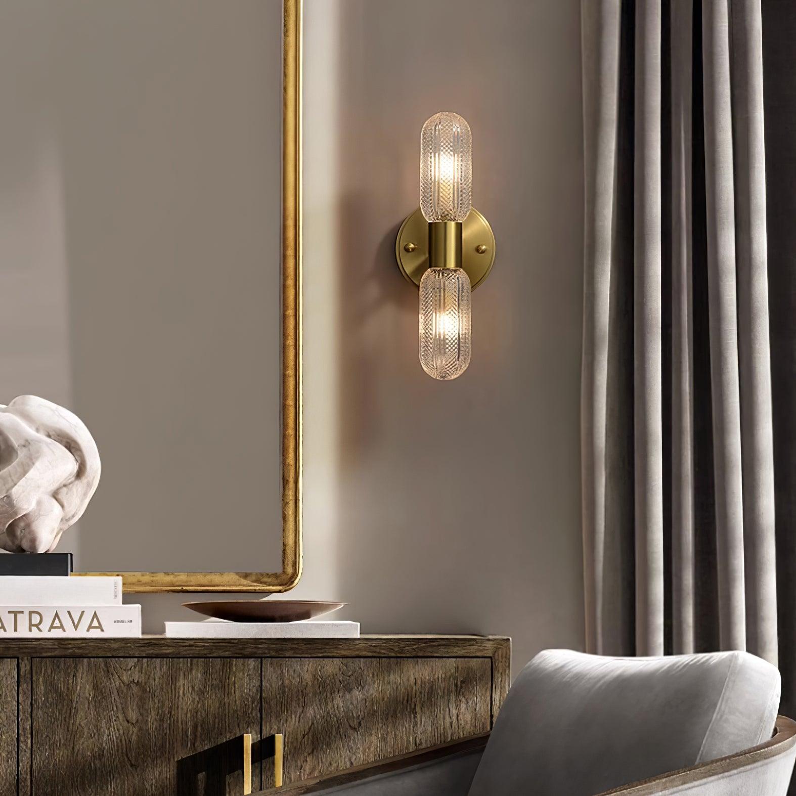 Evania Brass and Textured Glass Double Light Wall Sconce - Lamp Copper