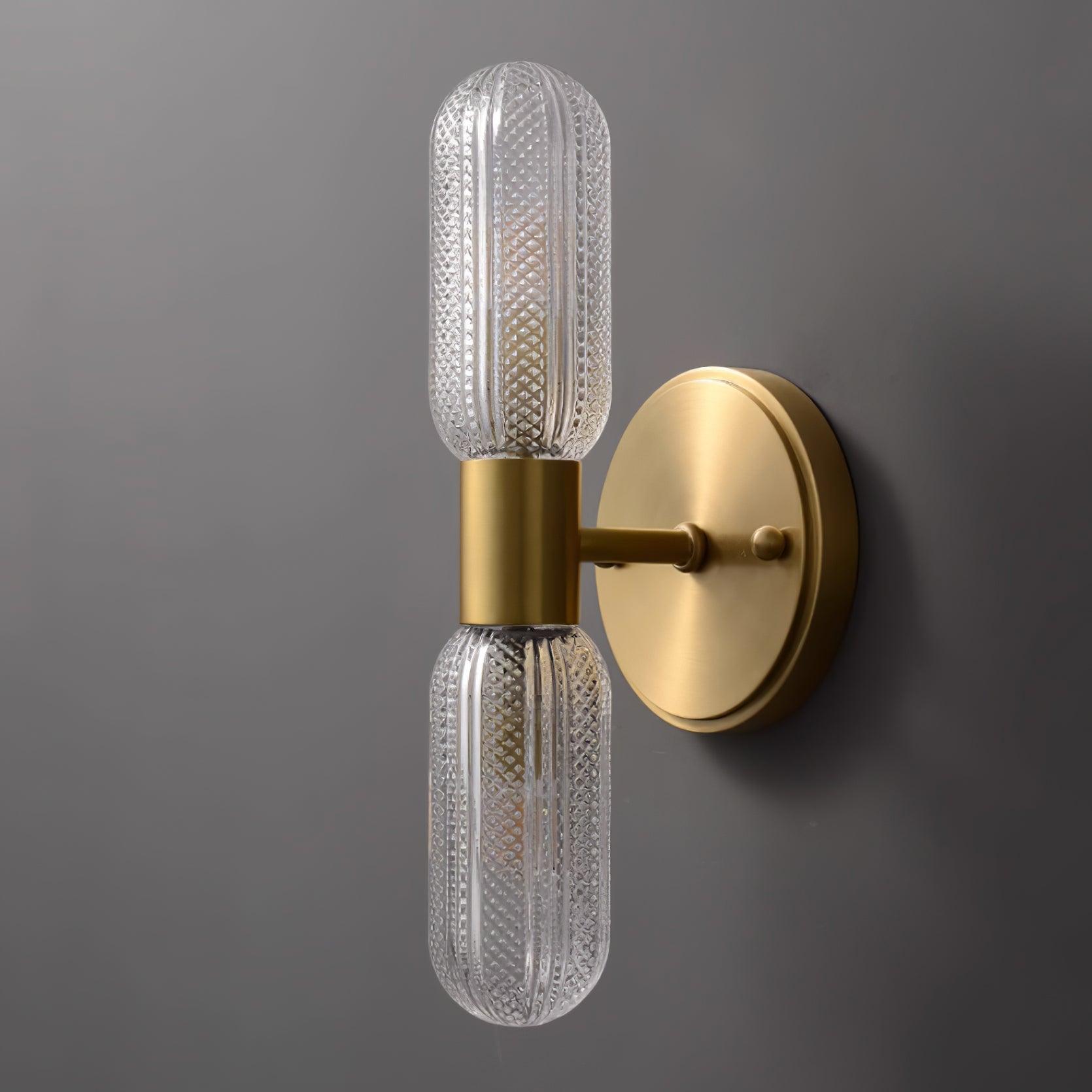 Evania Brass and Textured Glass Double Light Wall Sconce - Lamp Copper