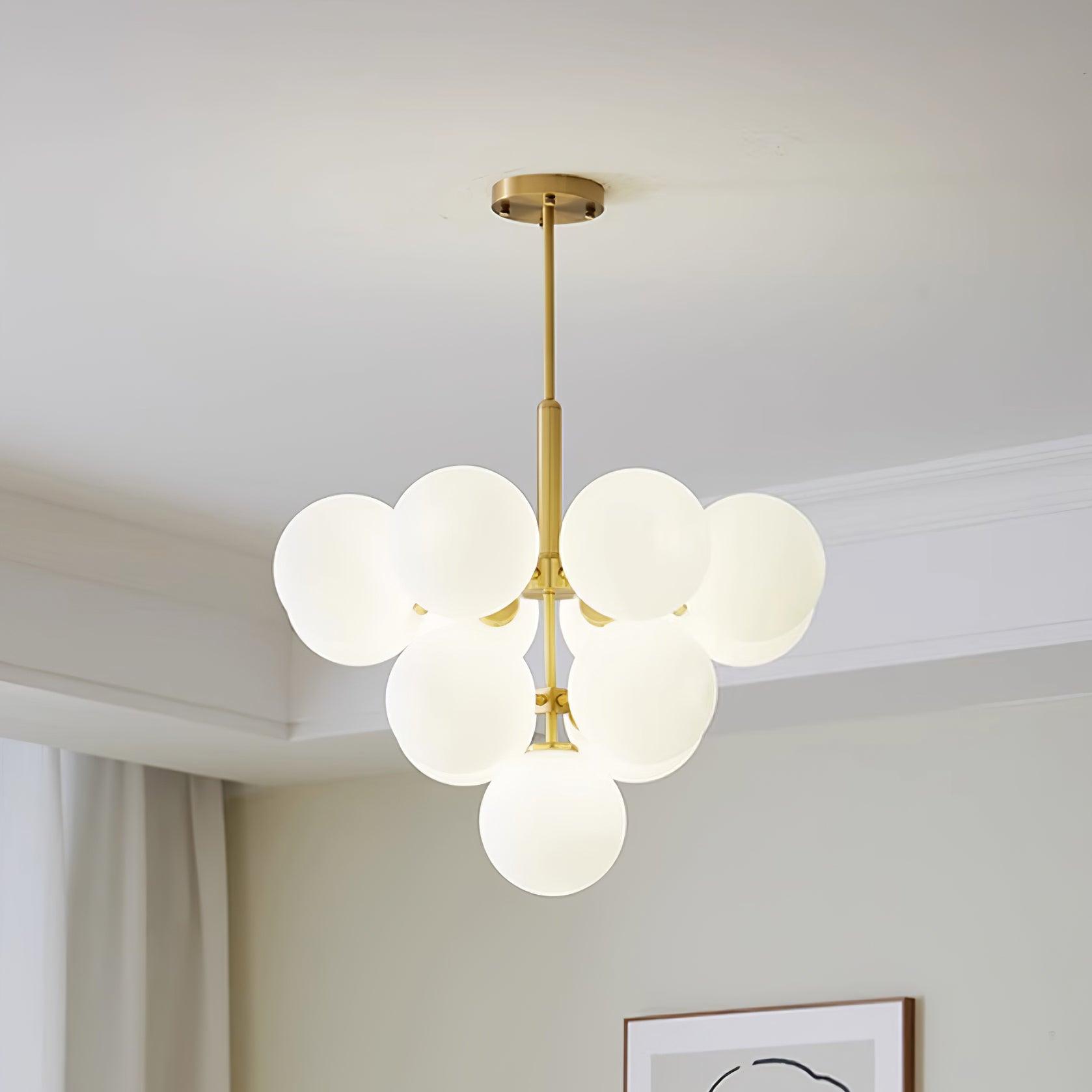 Chandelier Glass Globe Cluster Brass Frame Modern Minimalist Home - Lamp Copper