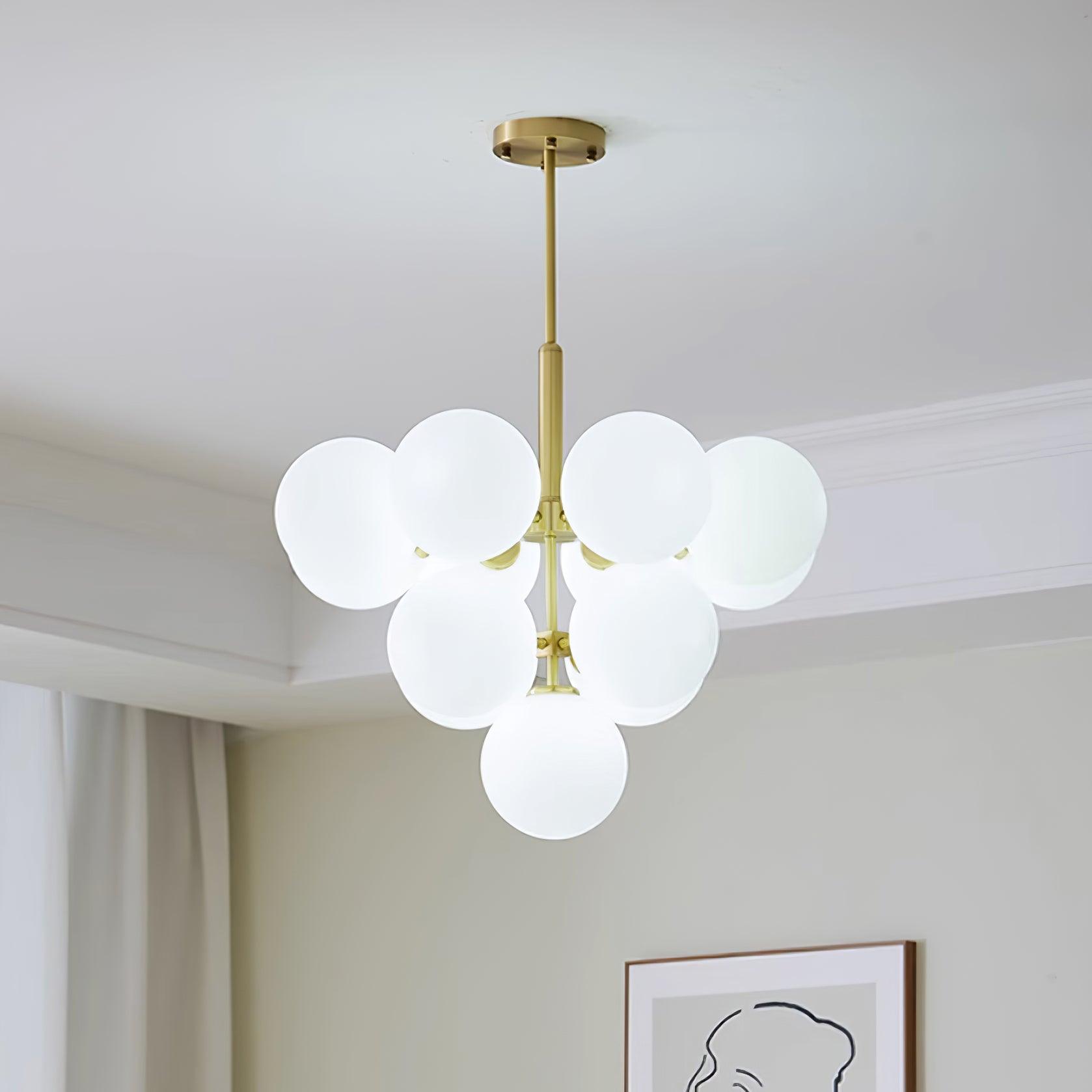 Chandelier Glass Globe Cluster Brass Frame Modern Minimalist Home - Lamp Copper