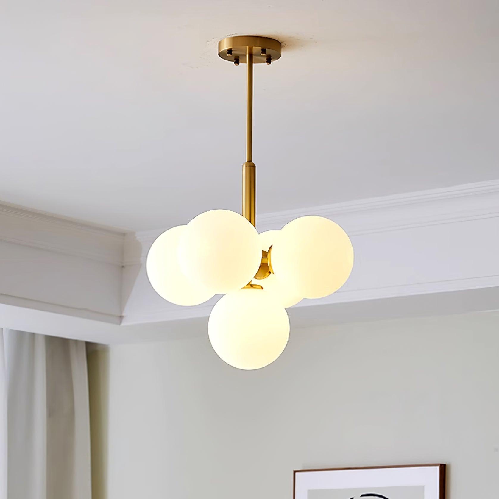 Chandelier Glass Globe Cluster Brass Frame Modern Minimalist Home - Lamp Copper