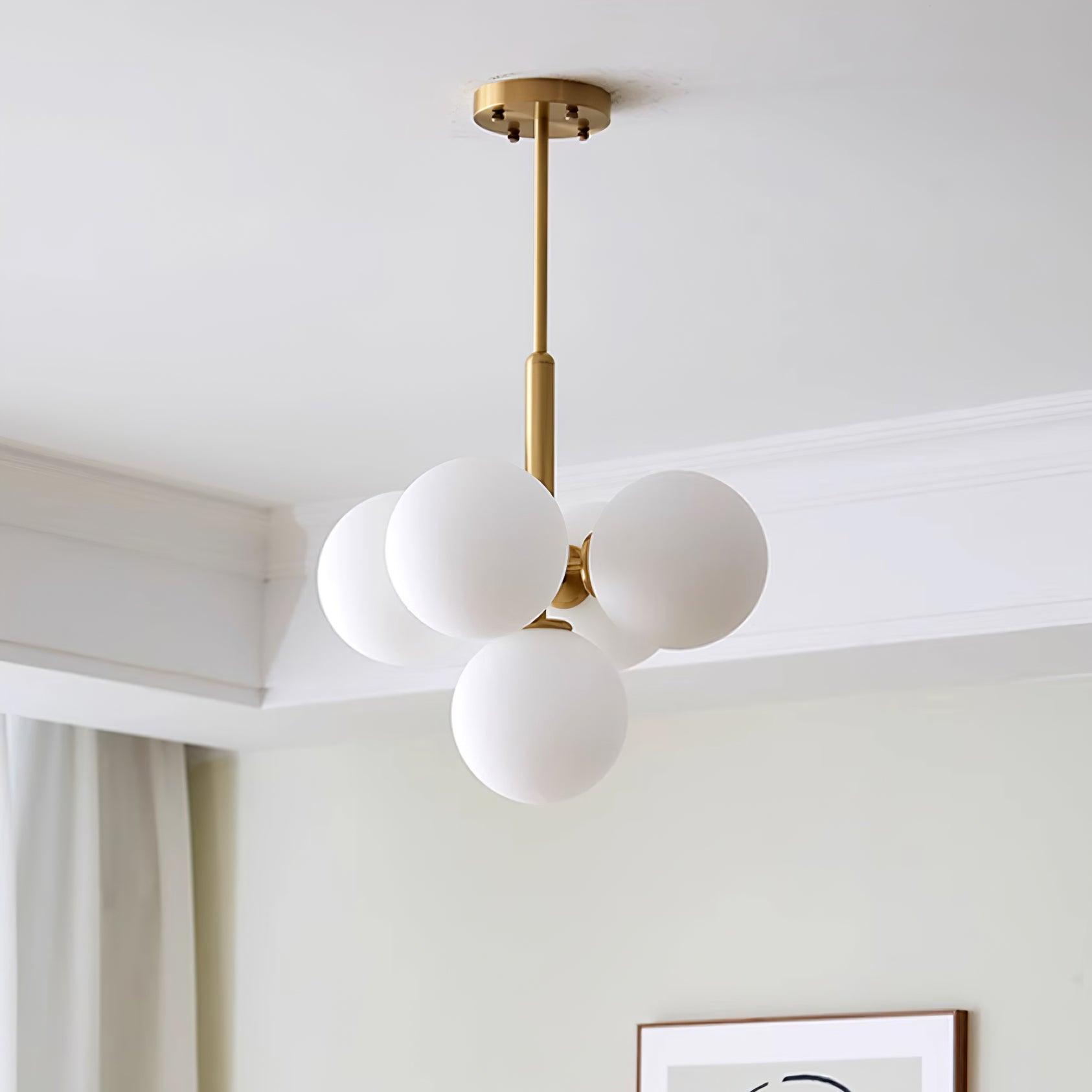 Chandelier Glass Globe Cluster Brass Frame Modern Minimalist Home - Lamp Copper
