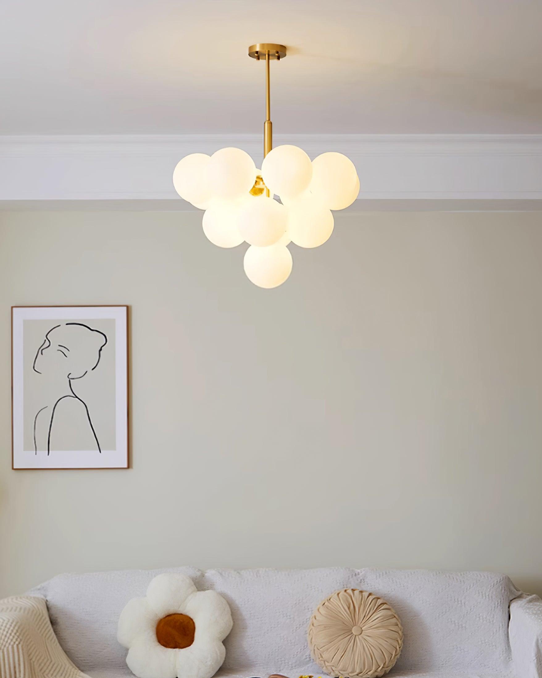 Chandelier Glass Globe Cluster Brass Frame Modern Minimalist Home - Lamp Copper