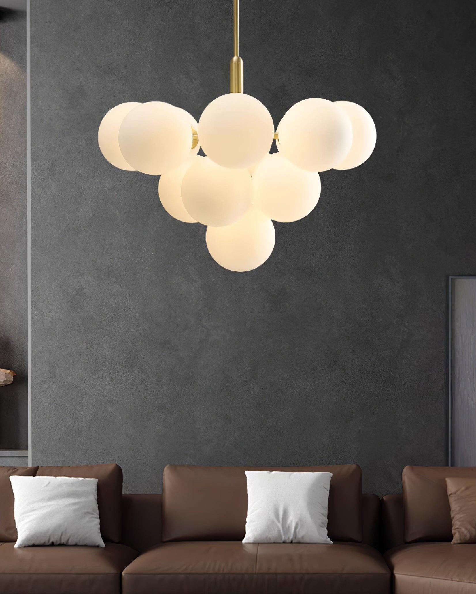 Chandelier Glass Globe Cluster Brass Frame Modern Minimalist Home - Lamp Copper