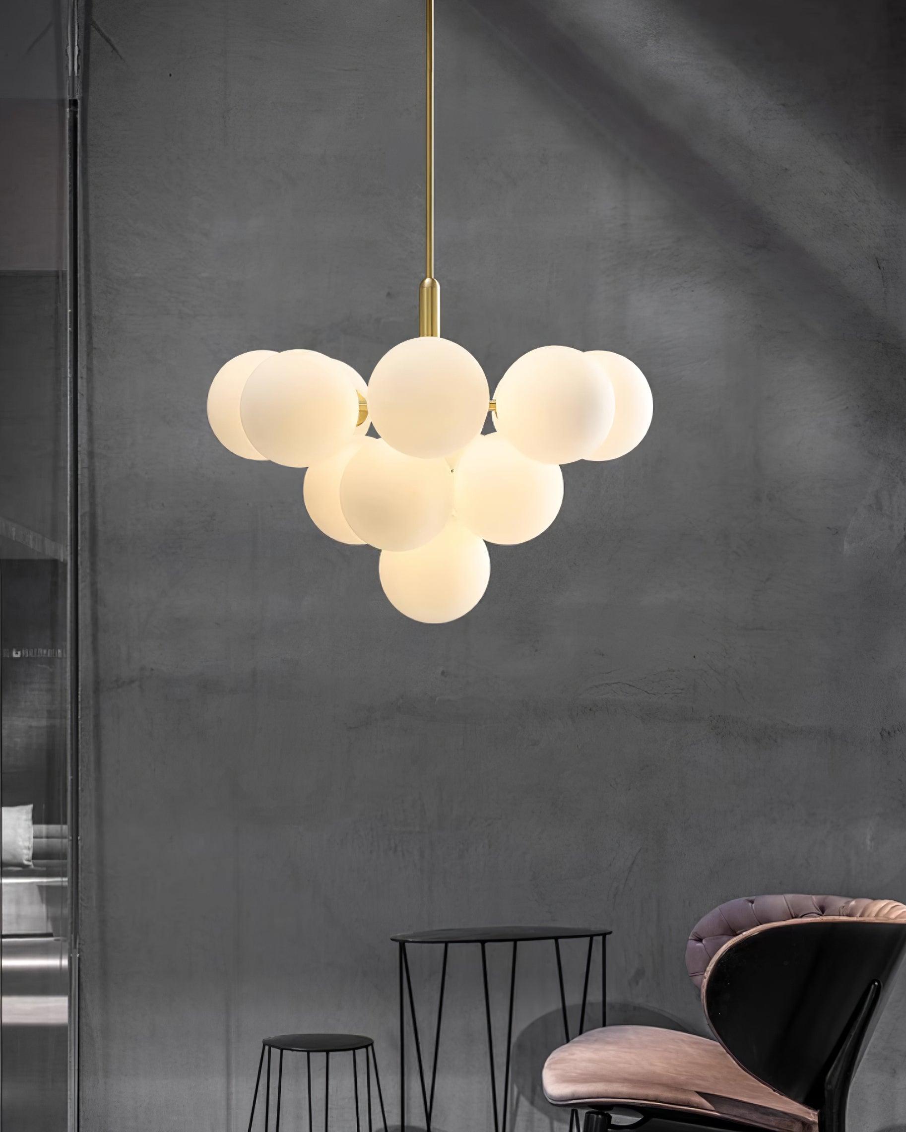Chandelier Glass Globe Cluster Brass Frame Modern Minimalist Home - Lamp Copper