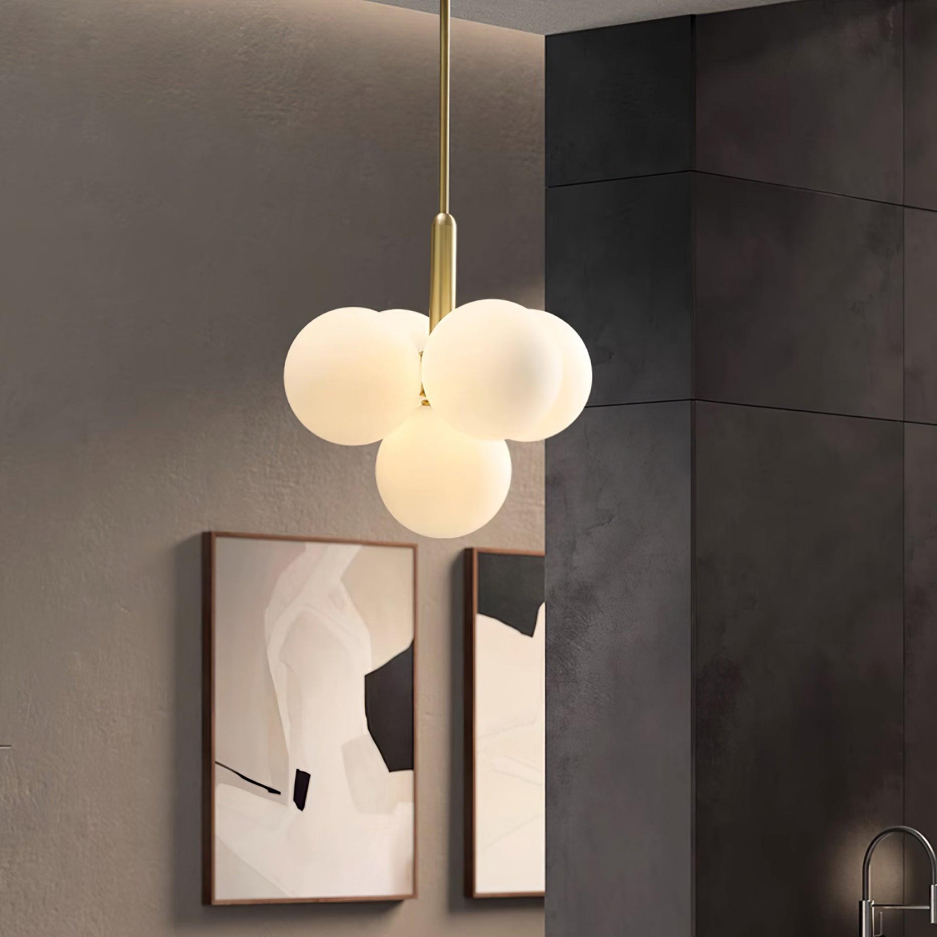 Chandelier Glass Globe Cluster Brass Frame Modern Minimalist Home - Lamp Copper