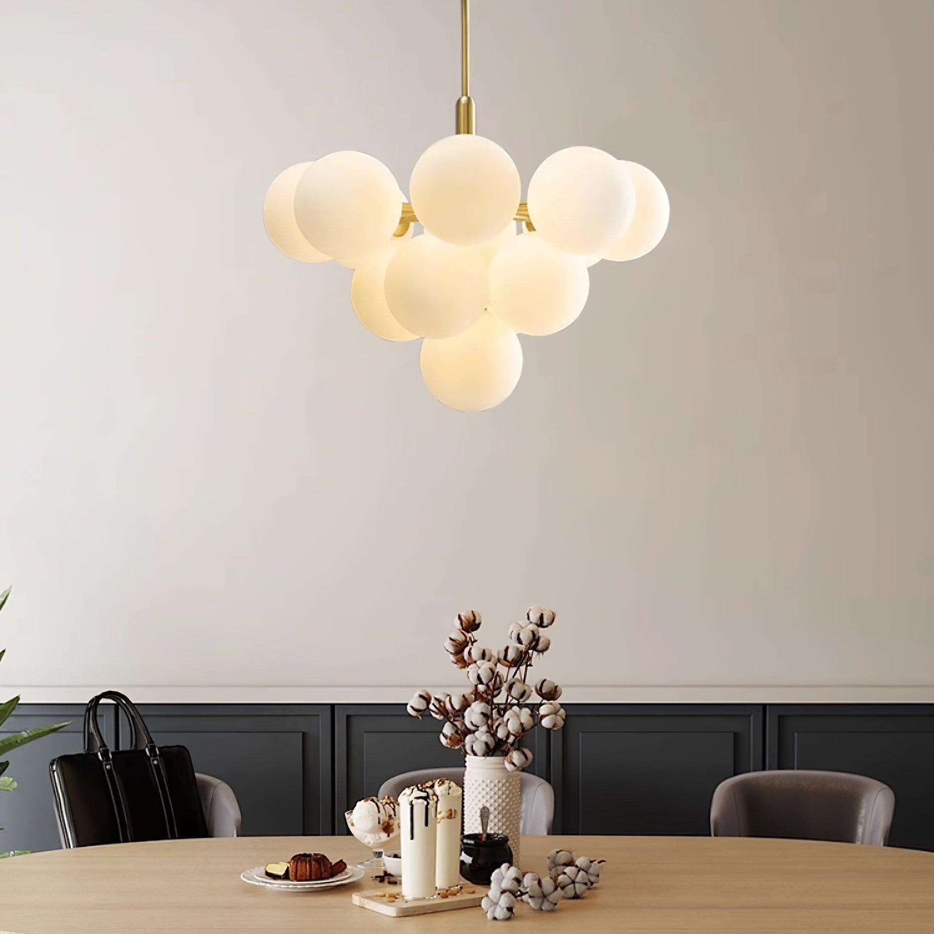 Chandelier Glass Globe Cluster Brass Frame Modern Minimalist Home - Lamp Copper