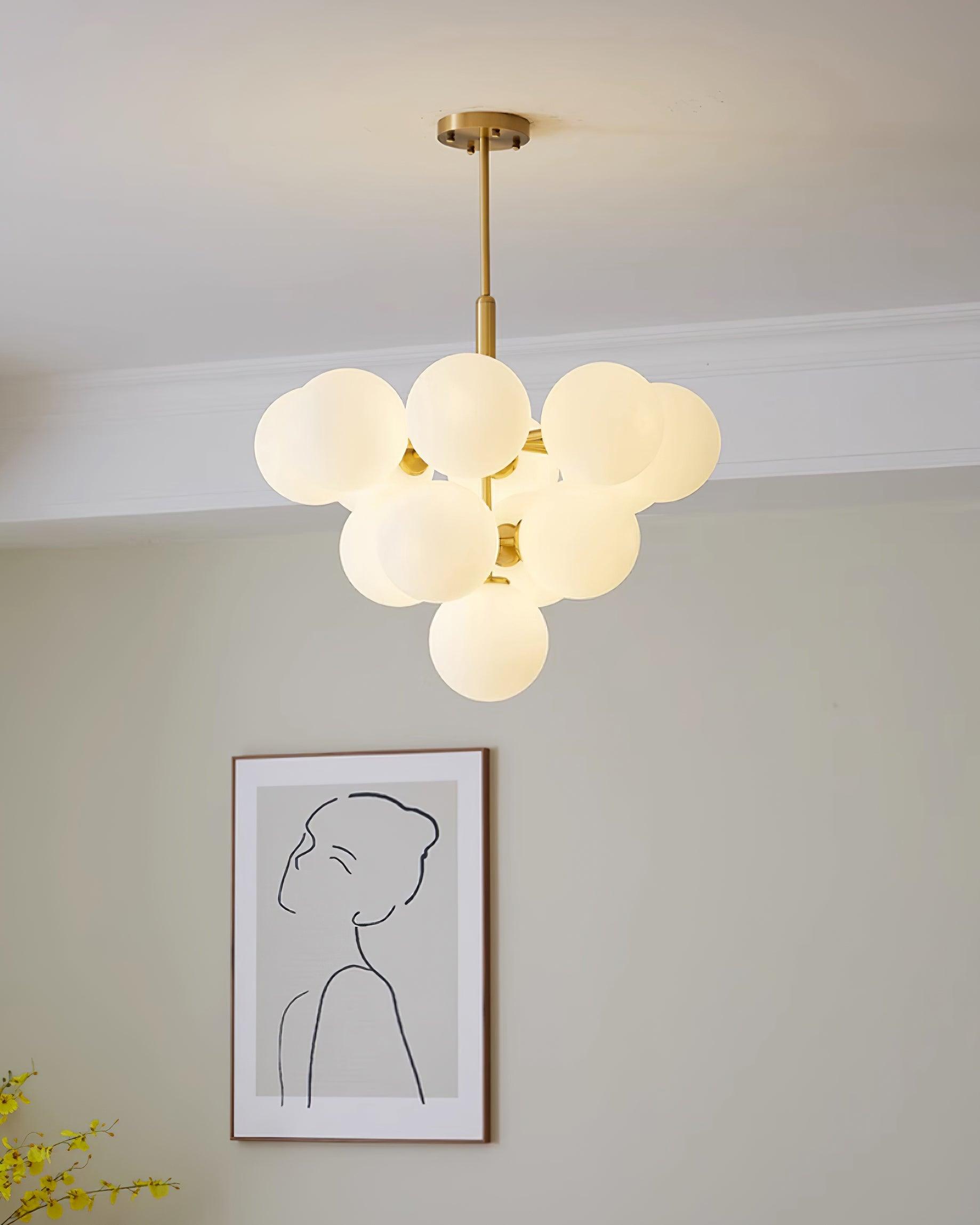 Chandelier Glass Globe Cluster Brass Frame Modern Minimalist Home - Lamp Copper