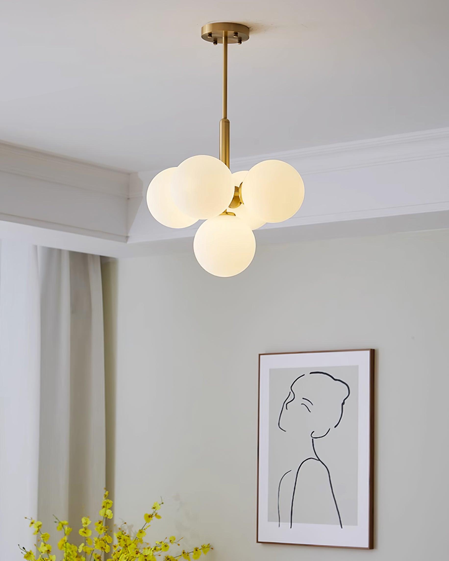 Chandelier Glass Globe Cluster Brass Frame Modern Minimalist Home - Lamp Copper