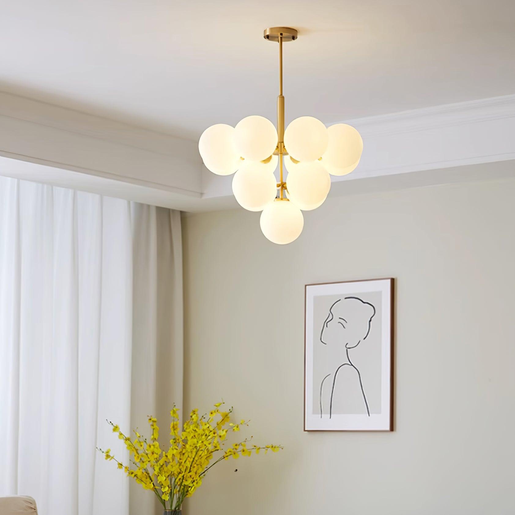 Chandelier Glass Globe Cluster Brass Frame Modern Minimalist Home - Lamp Copper
