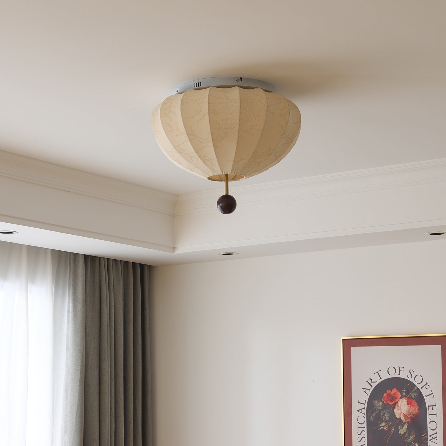 Willow Ceiling Light Marceline Wood & Fabric - Lamp Copper