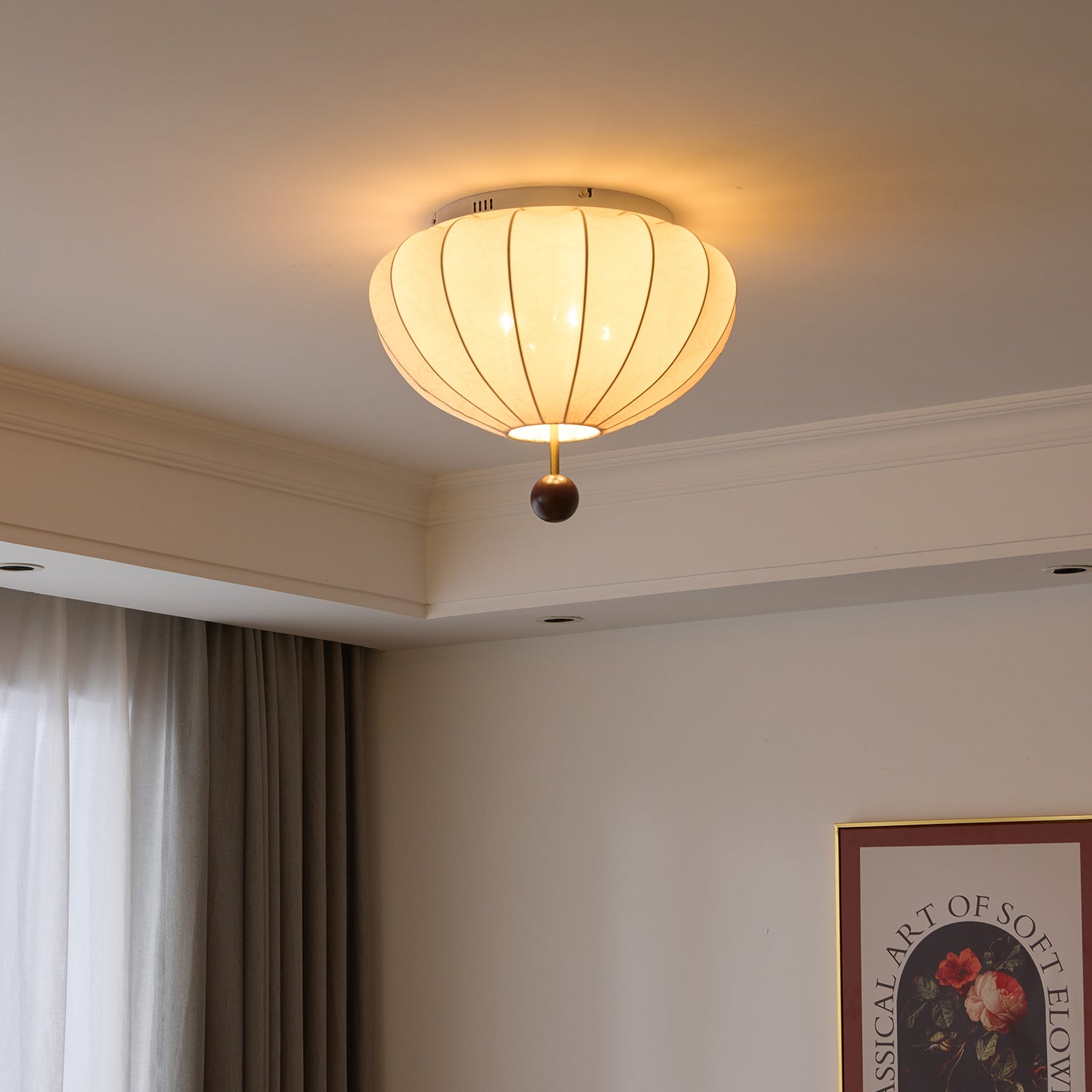Willow Ceiling Light Marceline Wood & Fabric - Lamp Copper