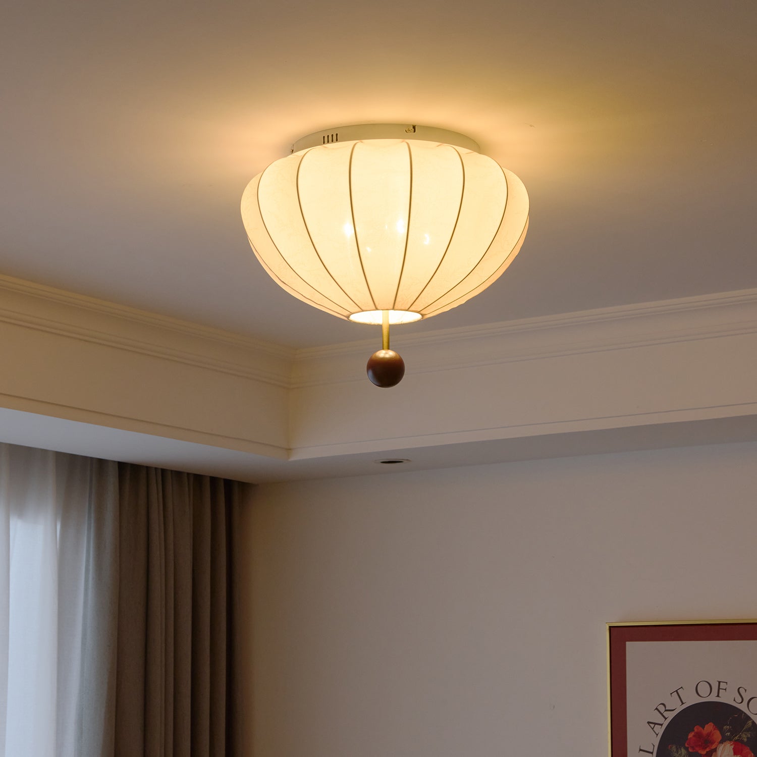 Willow Ceiling Light Marceline Wood & Fabric - Lamp Copper