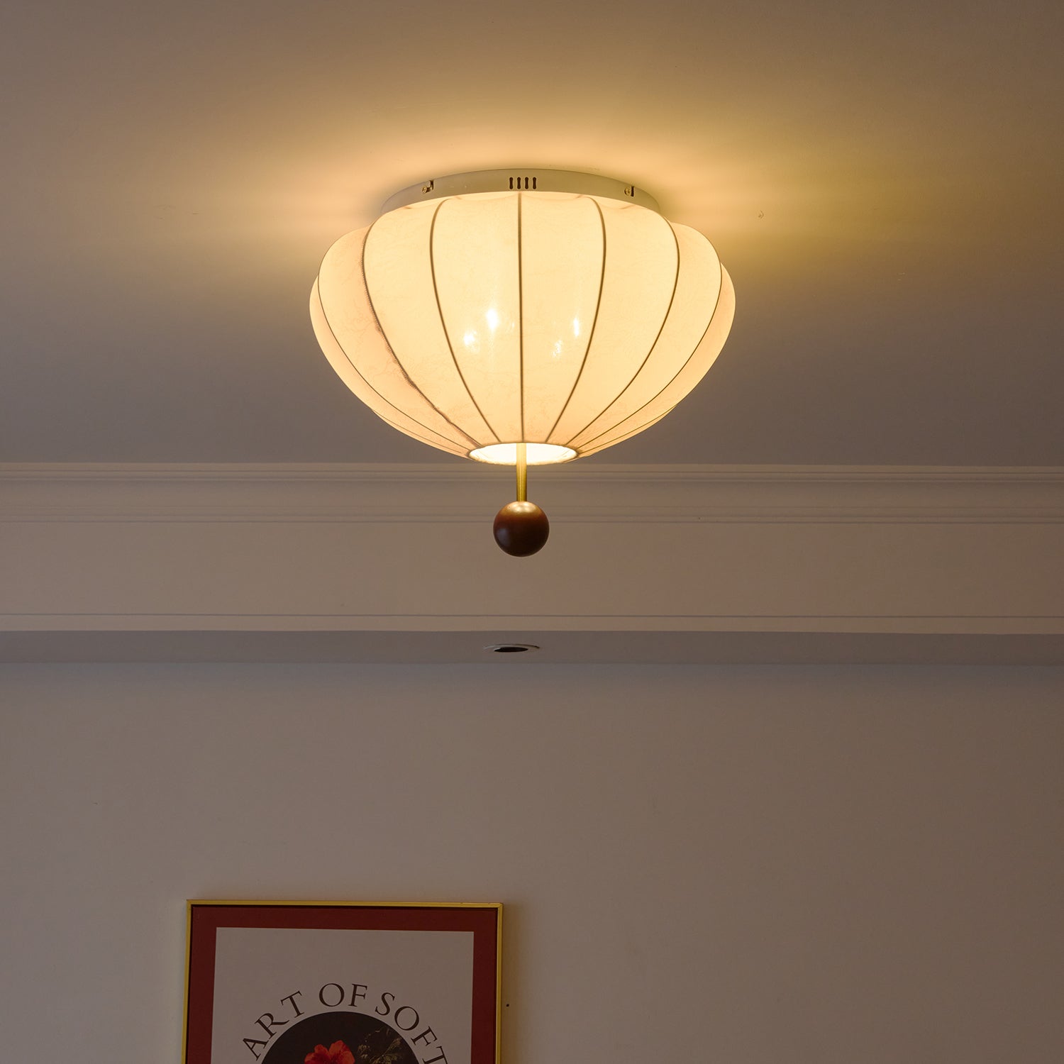 Willow Ceiling Light Marceline Wood & Fabric - Lamp Copper