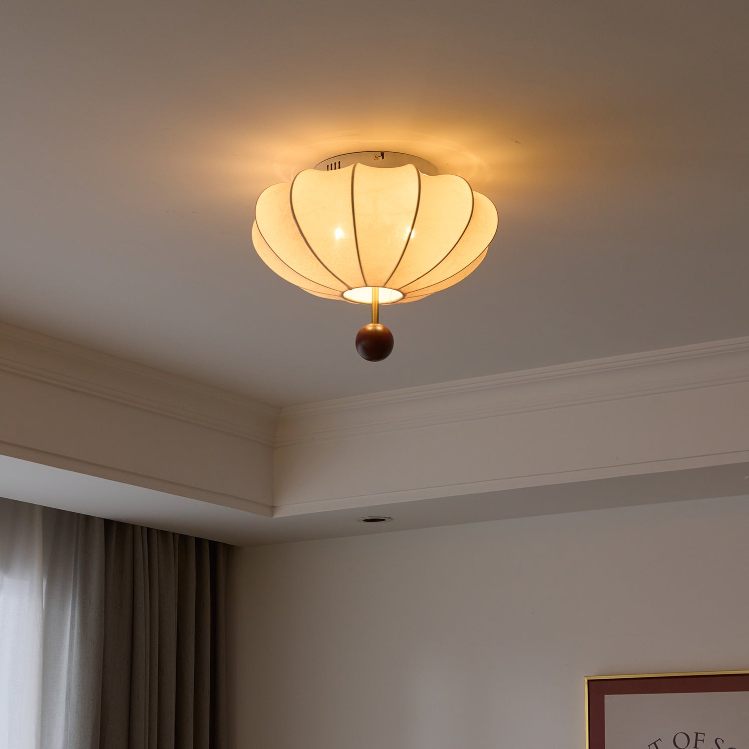 Willow Ceiling Light Marceline Wood & Fabric - Lamp Copper