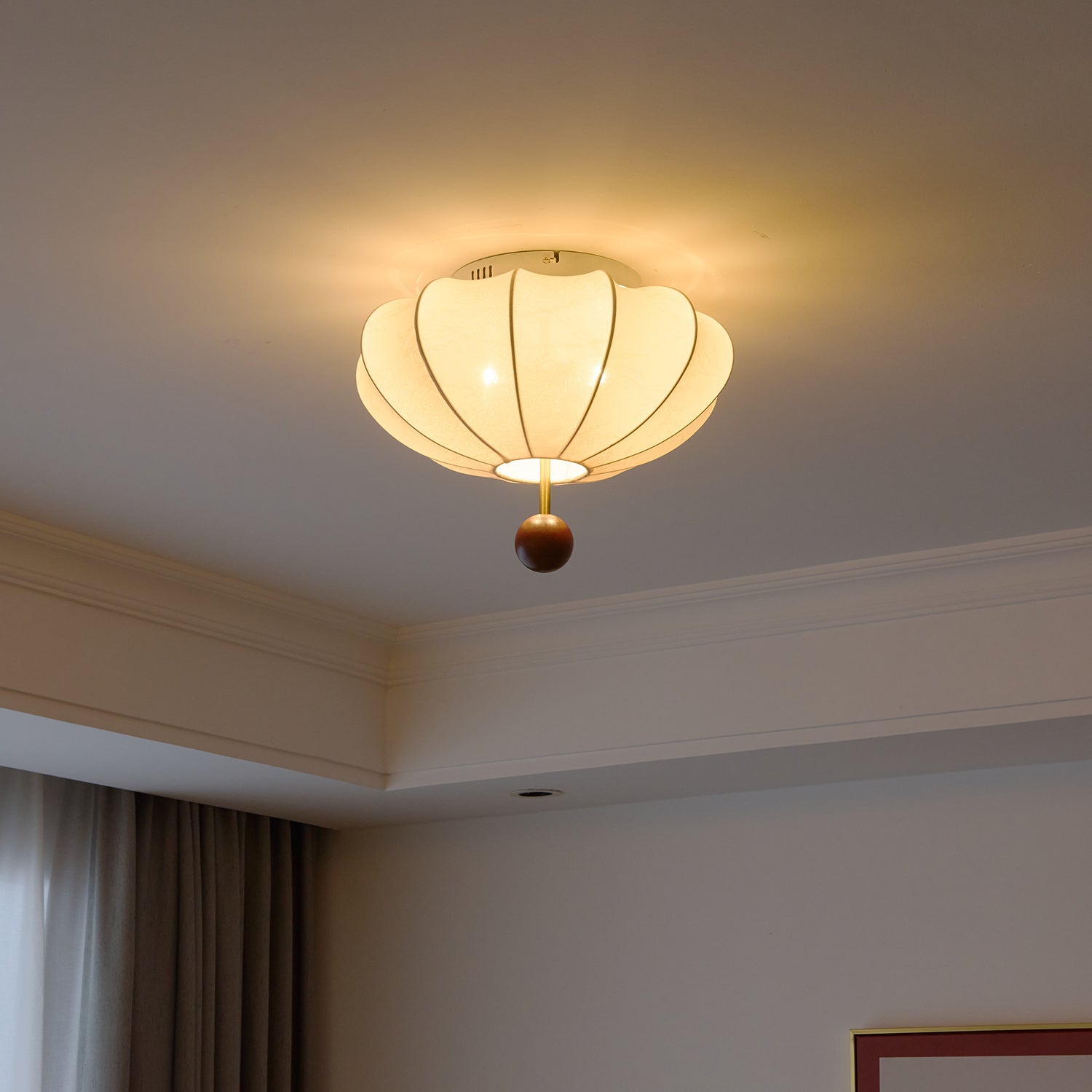 Willow Ceiling Light Marceline Wood & Fabric - Lamp Copper