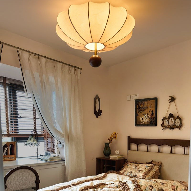 Willow Ceiling Light Marceline Wood & Fabric - Lamp Copper