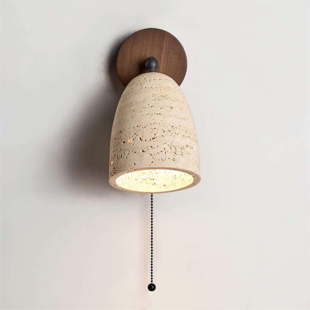 Solaro Wall Lamp Travertine with pull chain - Lamp Copper