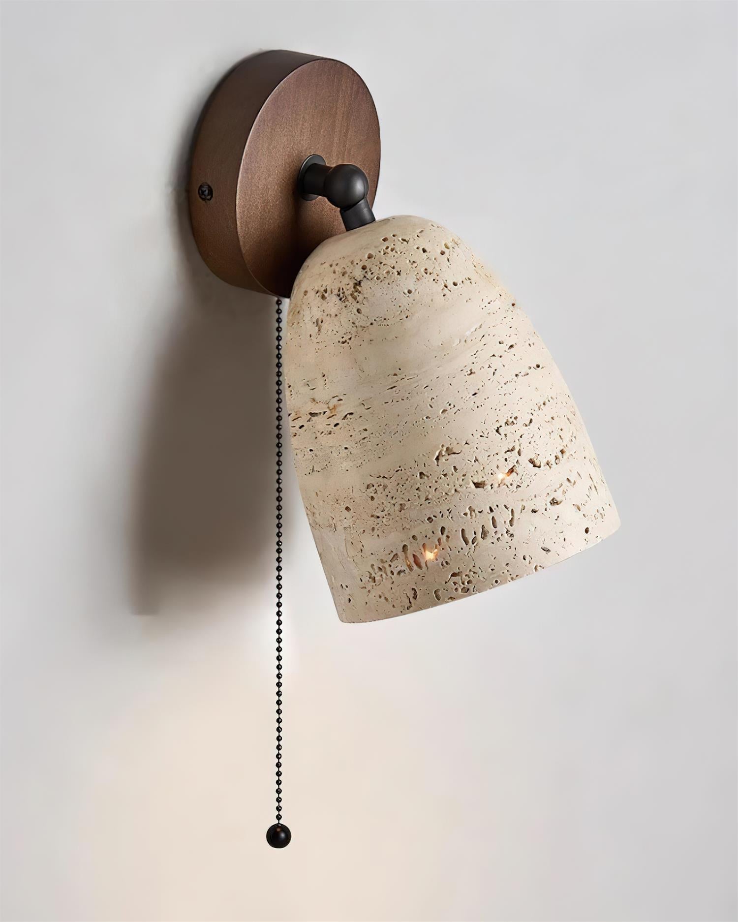 Solaro Wall Lamp Travertine with pull chain - Lamp Copper