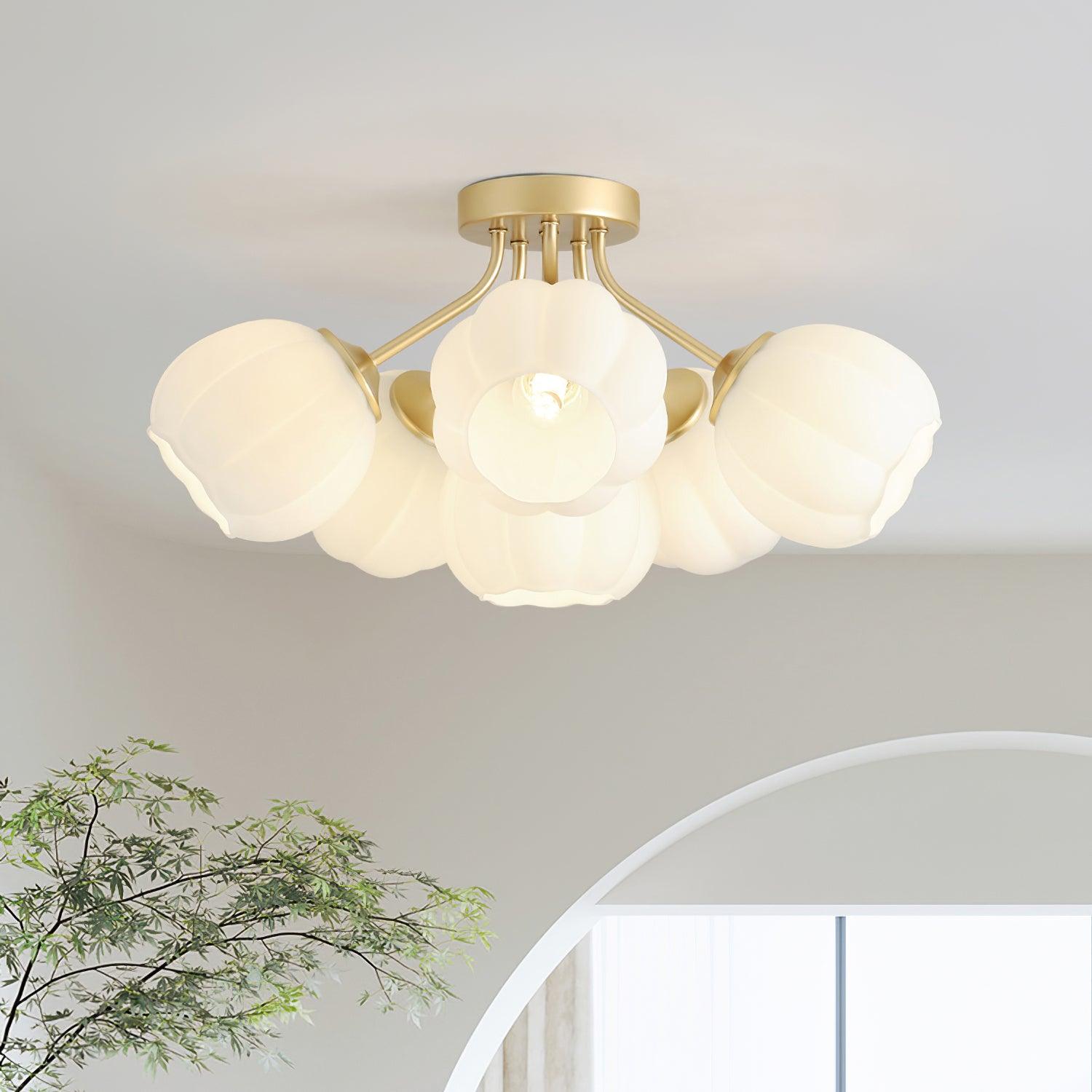 Ceiling Light Petal Globe Cluster Soft Glow Romantic Floral - Lamp Copper