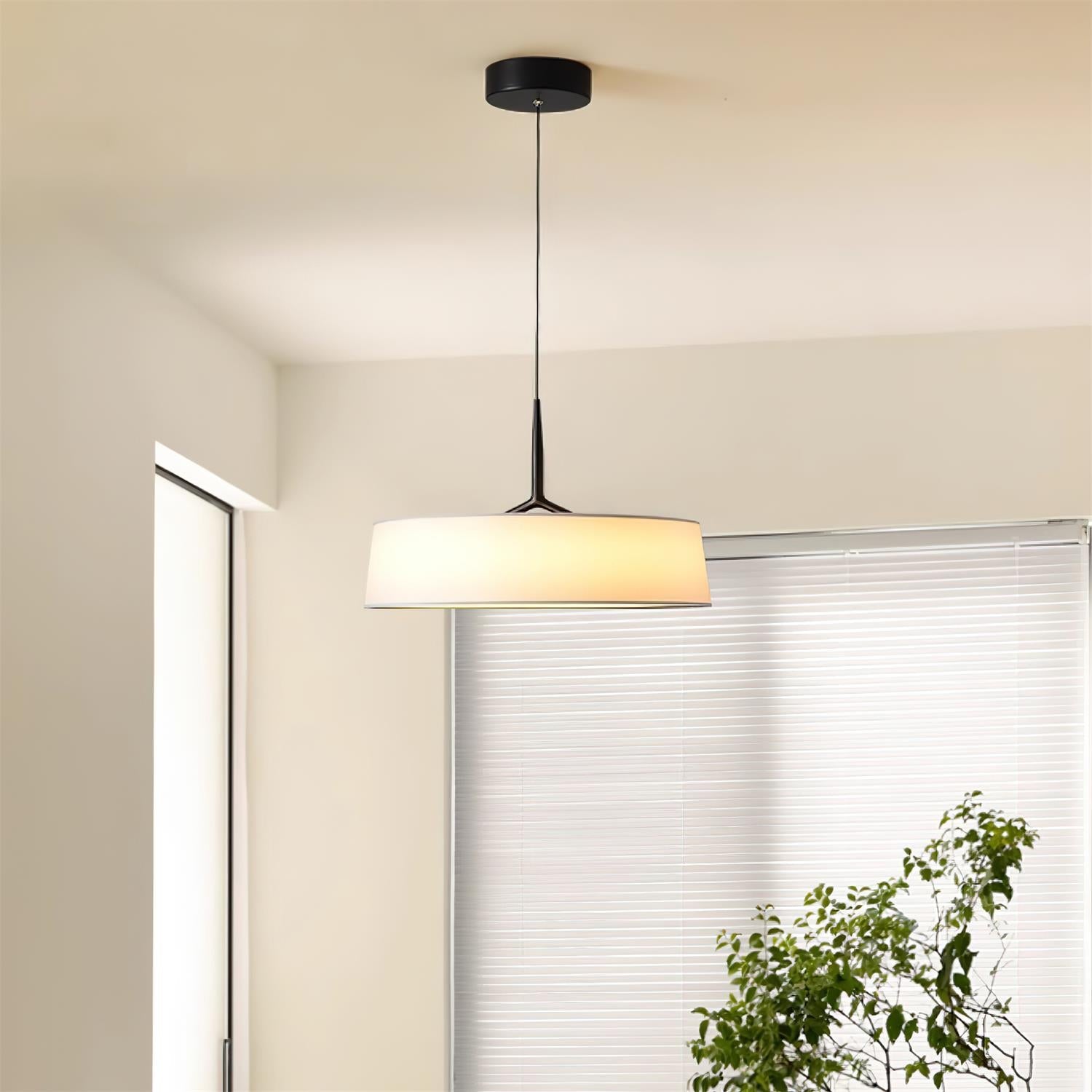 Pendant Light White Fabric Drum Black - Lamp Copper