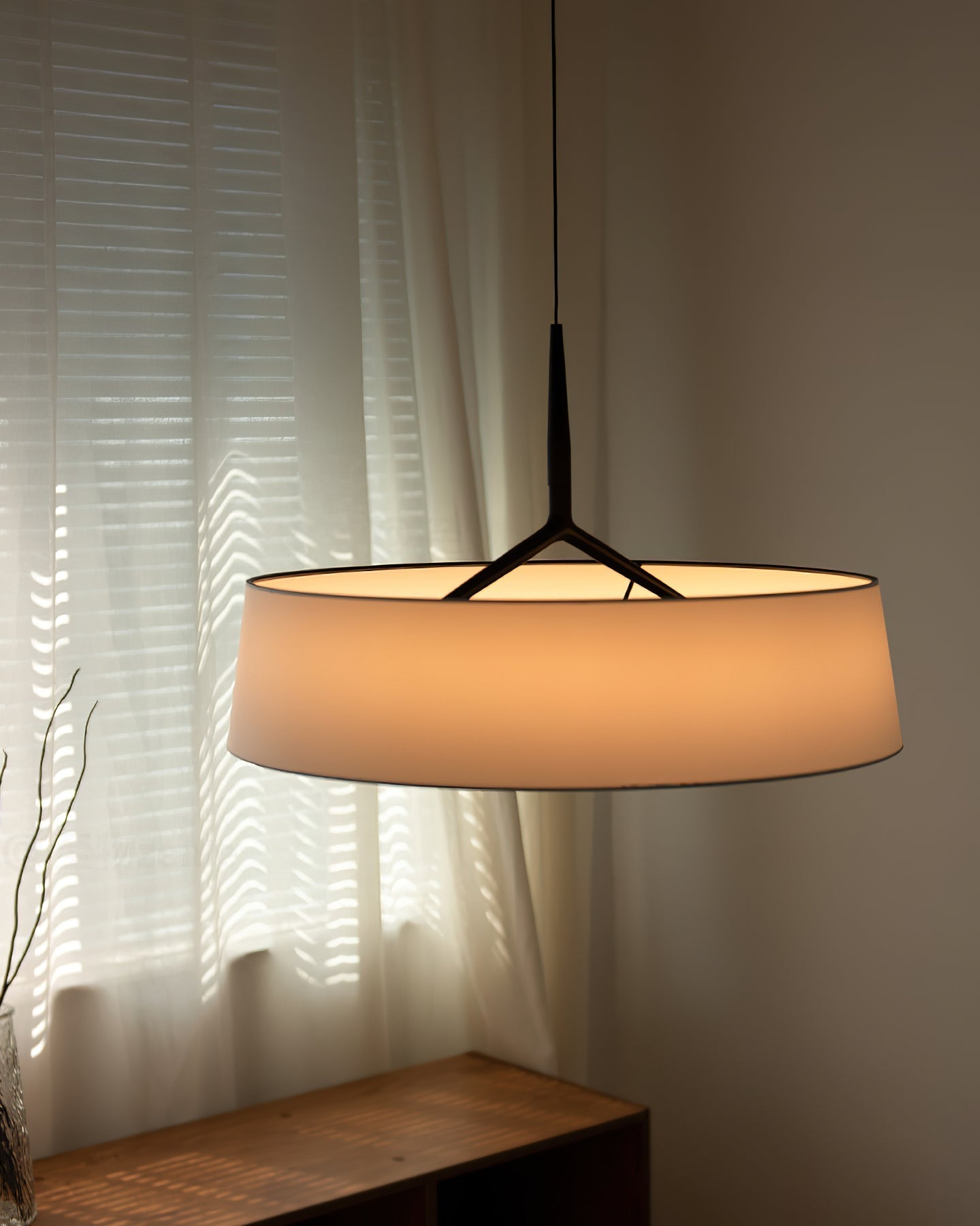Pendant Light White Fabric Drum Black - Lamp Copper