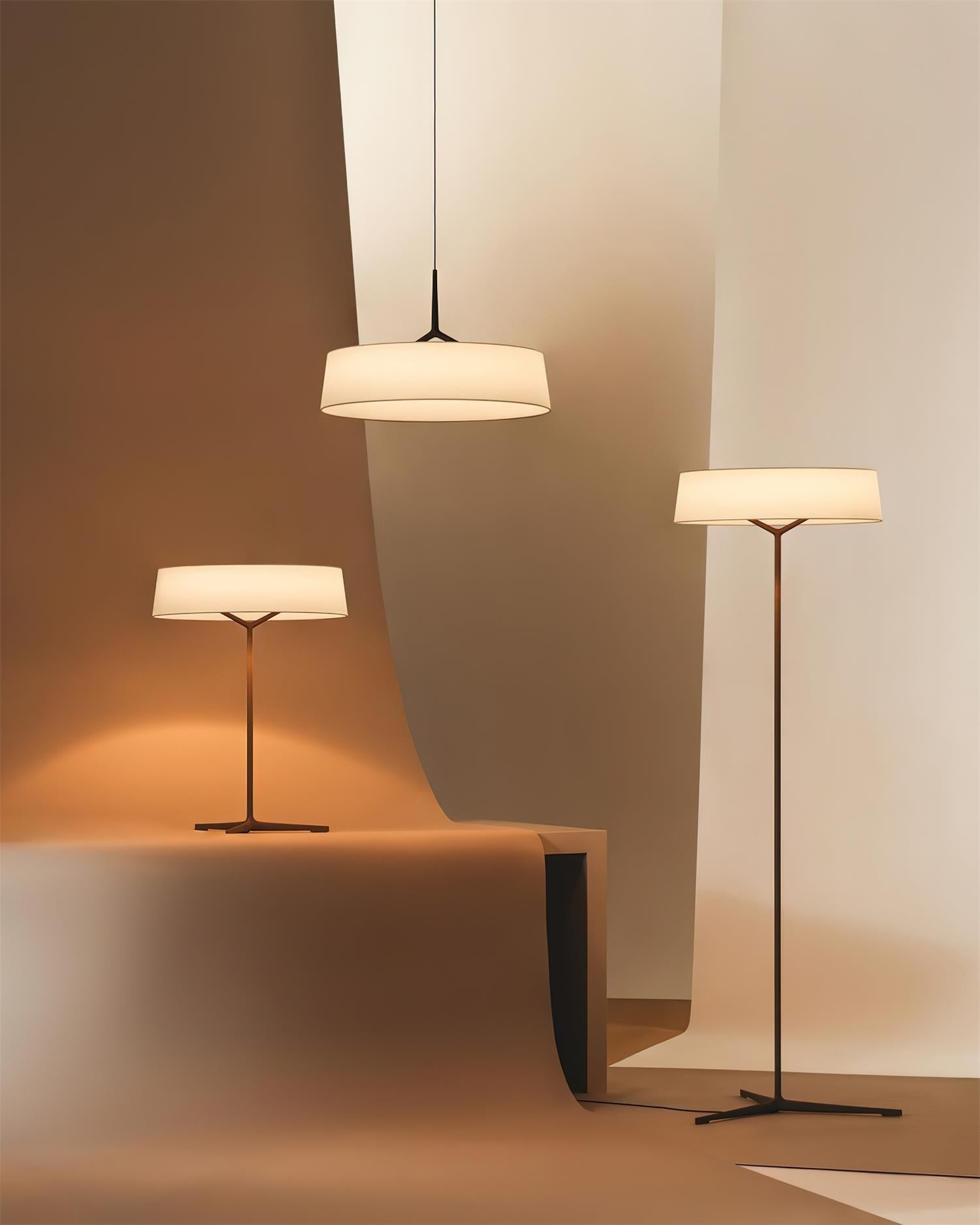 Pendant Light White Fabric Drum Black - Lamp Copper