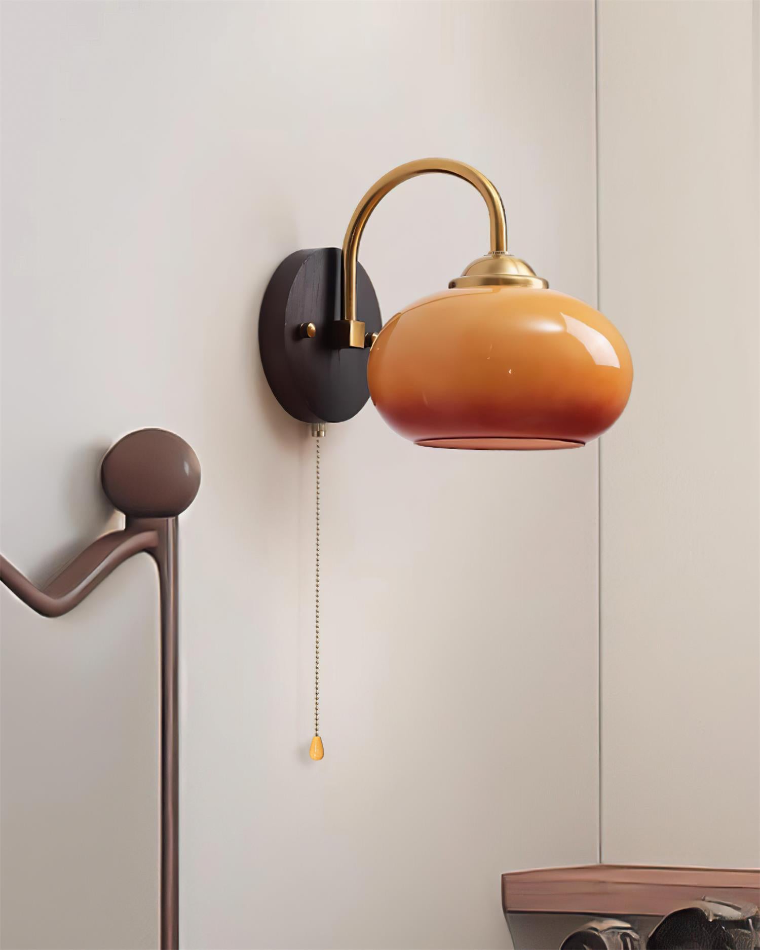 Wall Lamp Arched Arm Glass Dome Shade Vintage Accent Modern Touch - Lamp Copper